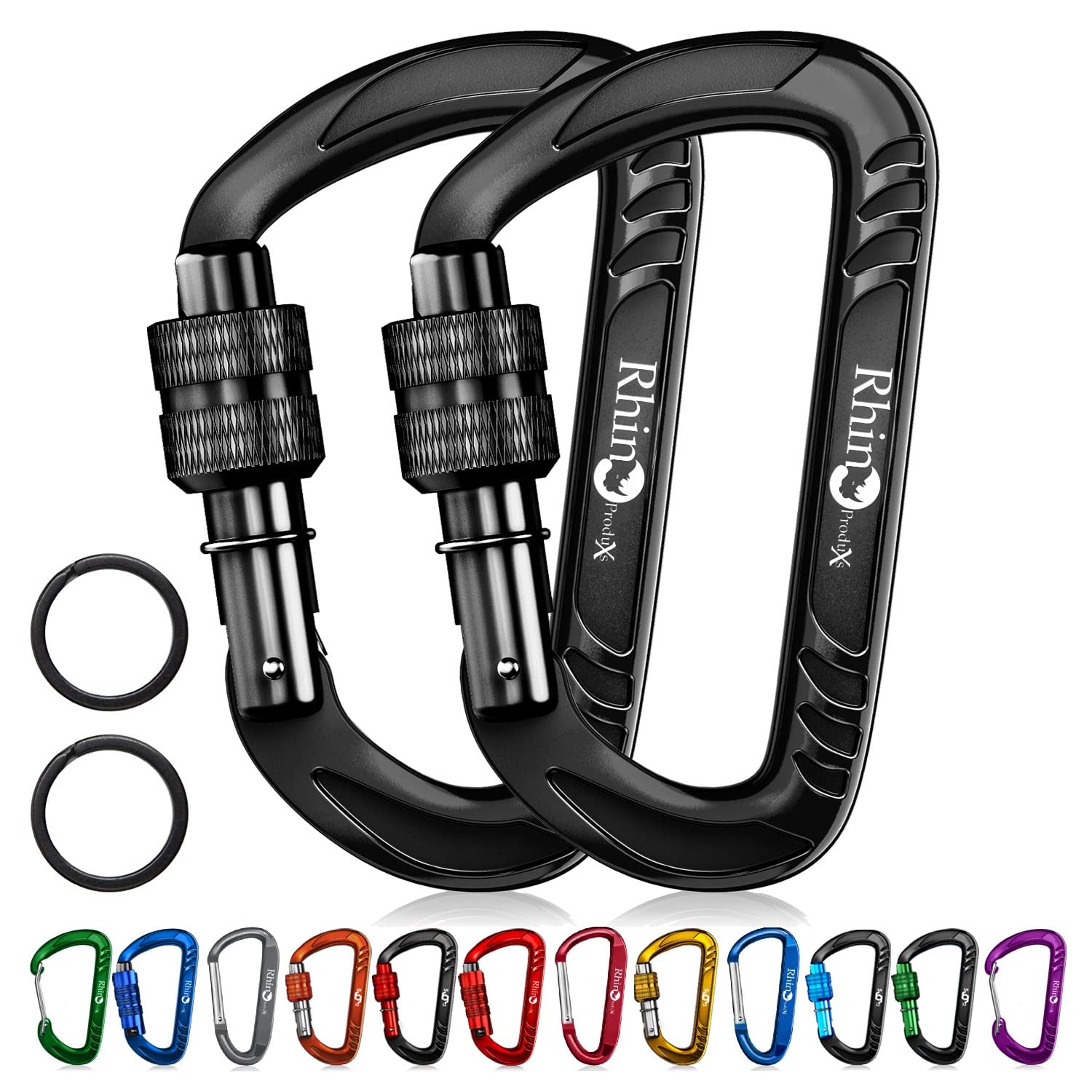 RHINO Produxs 12kN (2697 lbs) Hochleistungs-Karabinerhaken mit Schraubverschluss, Selbstverriegelung, Drahtschnapper, zum Sichern von Haustieren, Outdoor, Camping, Wandern, Hängematte, Hundeleinen-Geschirr, Schlüsselanhänger