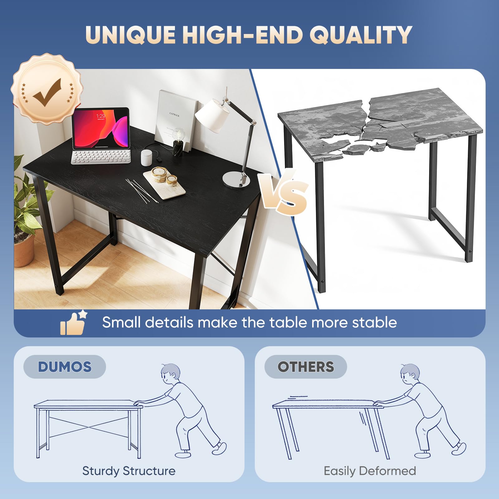 DUMOS 32 Inch Office Small Computer Desk Modern Simple Style Writing Study Work Table for Home Bedroom - Wood Black