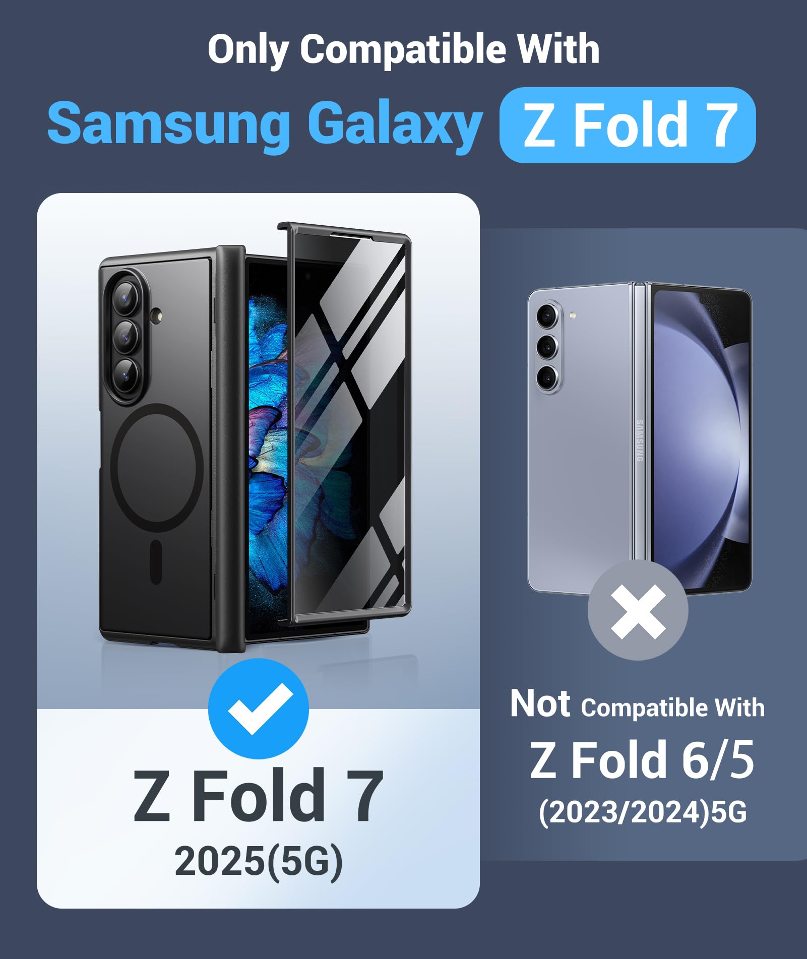 BERFY for Samsung Galaxy Z Fold 7 Case with Privacy Screen Protector, [Compatible with MagSafe][Anti Spy] Built-in Hidden Kickstand, Full-Body Shockproof Slim Phone Case for Z Fold 7, Black