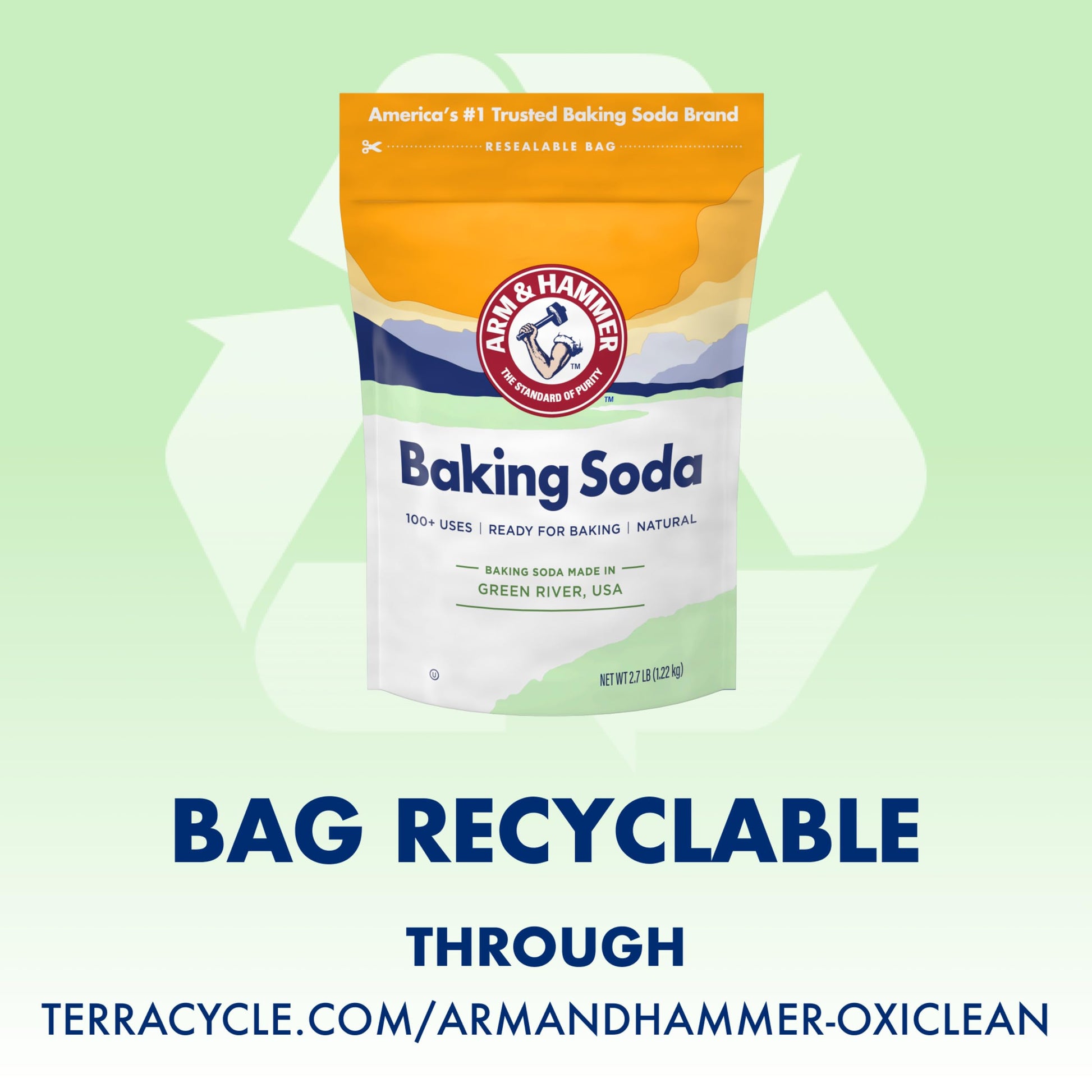 ARM & HAMMER Baking Soda Made in USA, Ideal for Baking, Pure & Natural, 2.7lb Bag