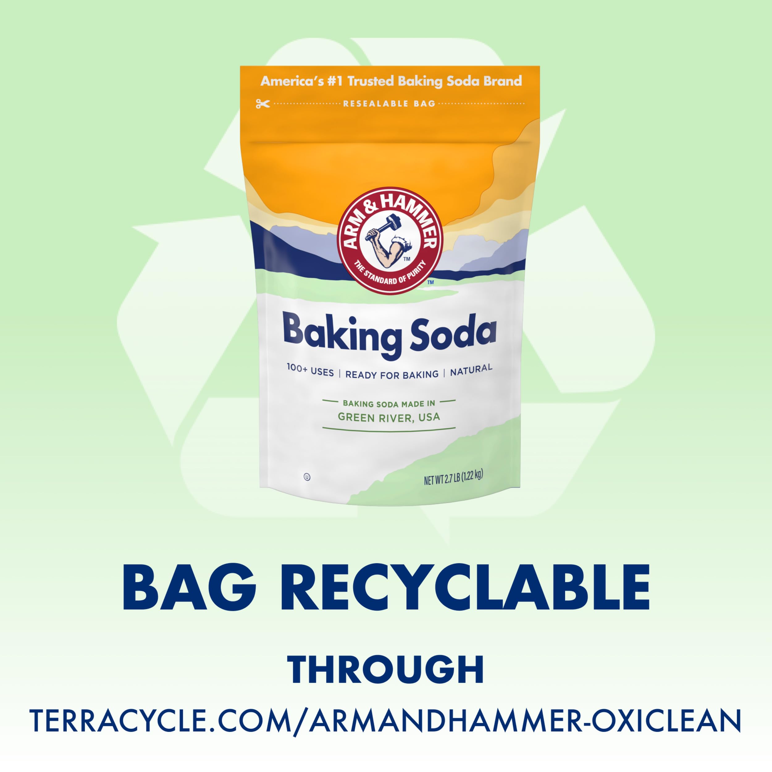 ARM & HAMMER Baking Soda Made in USA, Ideal for Baking, Pure & Natural, 2.7lb Bag