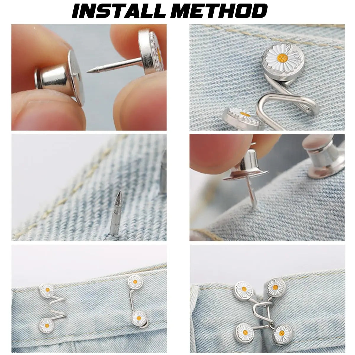 RONYOUNG 60PCS Adjustable Waist Buckle Set for Loose Pants - No Sewing Clips, Pins, Brooch Tightener for Jeans, Skirts (10 Sets)