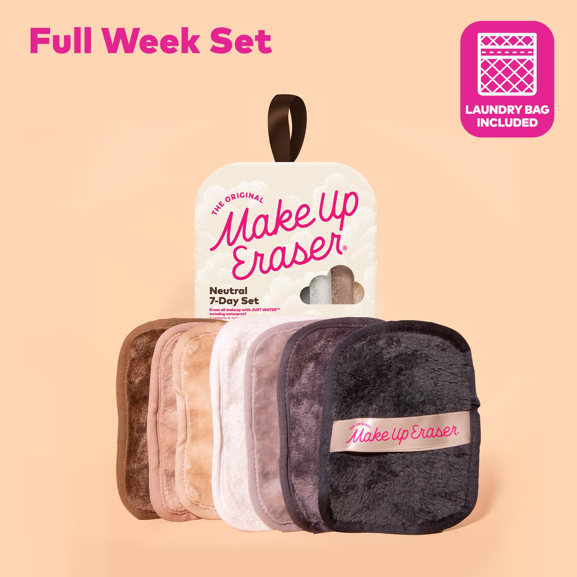 The Original MakeUp Eraser, 7-Day Set, Erase All Makeup With Just Water, Including Waterproof Mascara, Eyeliner, Foundation, Lipstick, Sunscreen, and More! Chic Black, 7ct.