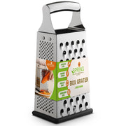 Spring Chef Professional Large Parmesan Cheese Grater, Stainless Steel Metal Box Grater with Handle, 4 Sided Handheld Kitchen Food Shredder for Cheese, Carrot, Veggie, Ginger, Potato - Dishwasher Safe