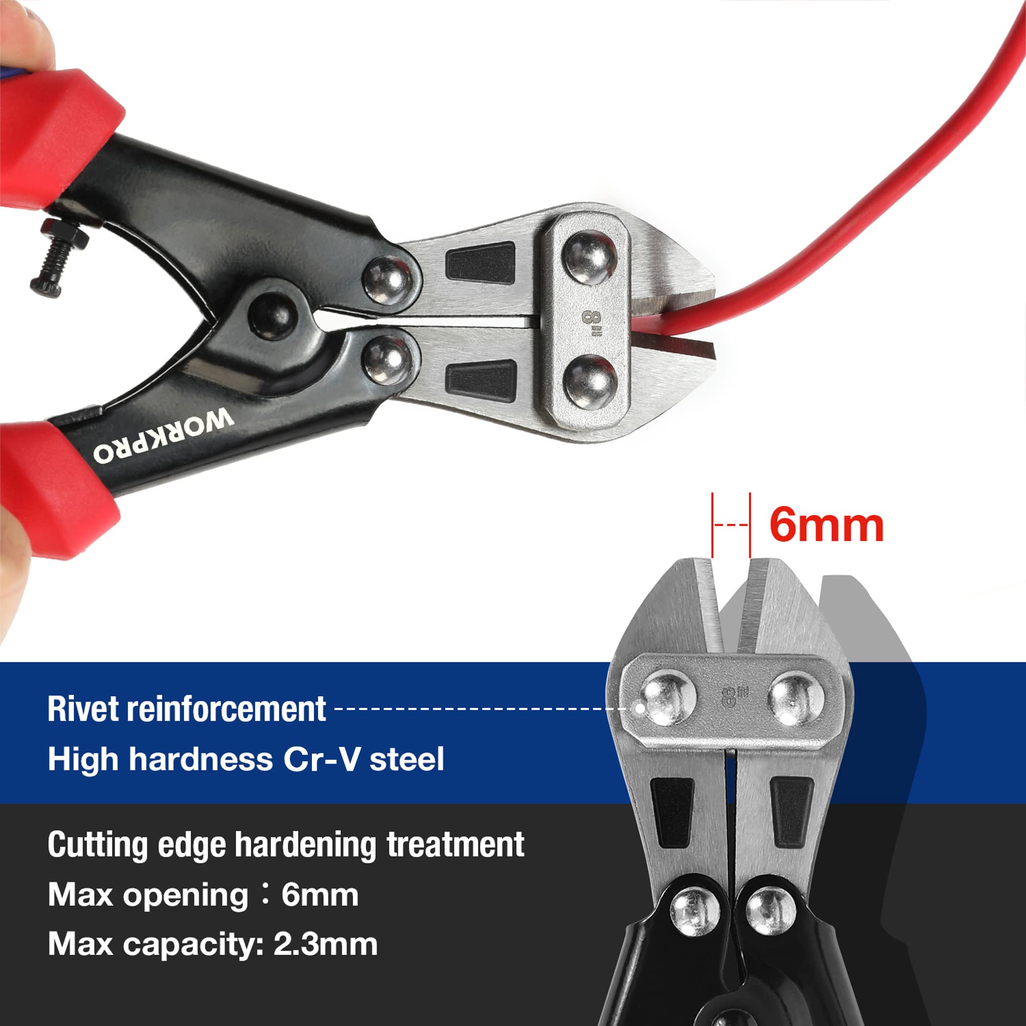 WORKPRO Mini Bolt Cutter 8-inch, Spring Loaded Small Heavy Duty Wire Cable Cutter, Snips Clippers with Soft Anti-Slip Handle