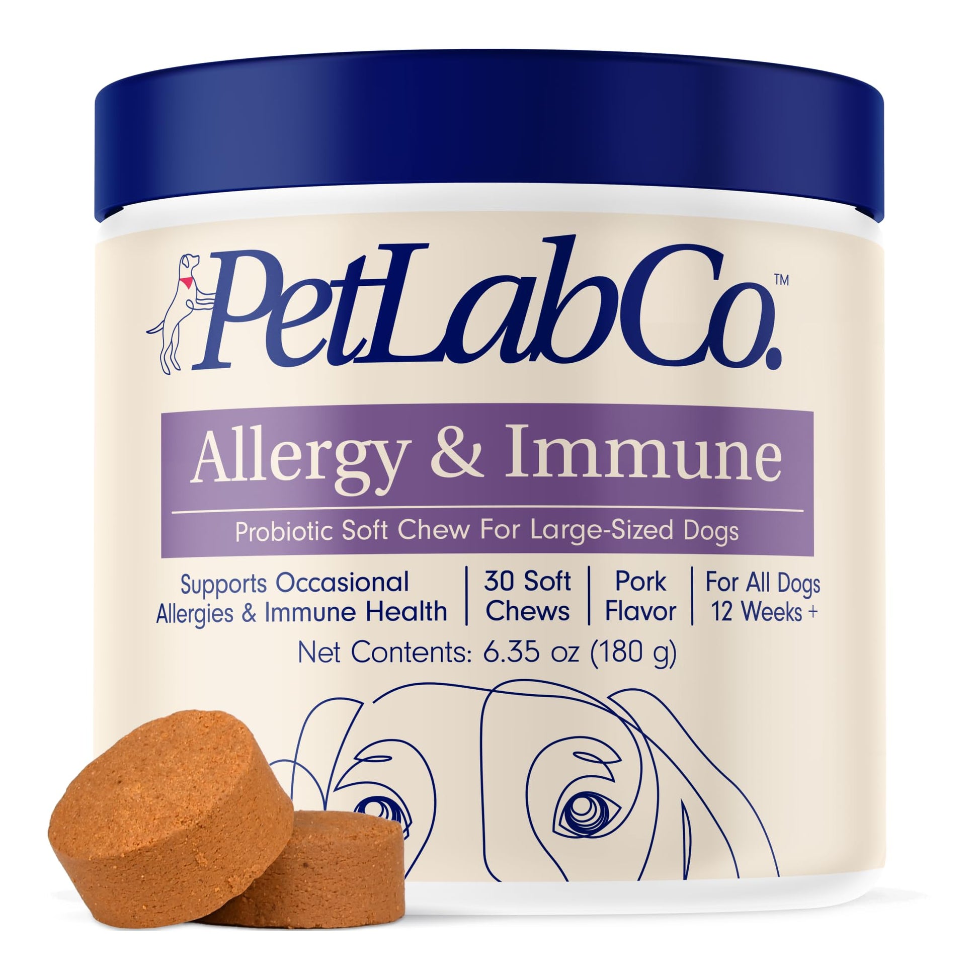 PetLab Co. Allergy & Immune Daily Probiotics for Dogs. Supports Yeast Production, Seasonal Allergies, Intermittent Itchiness, Gut & Digestive Health for Medium Size Dogs - 30 Chews