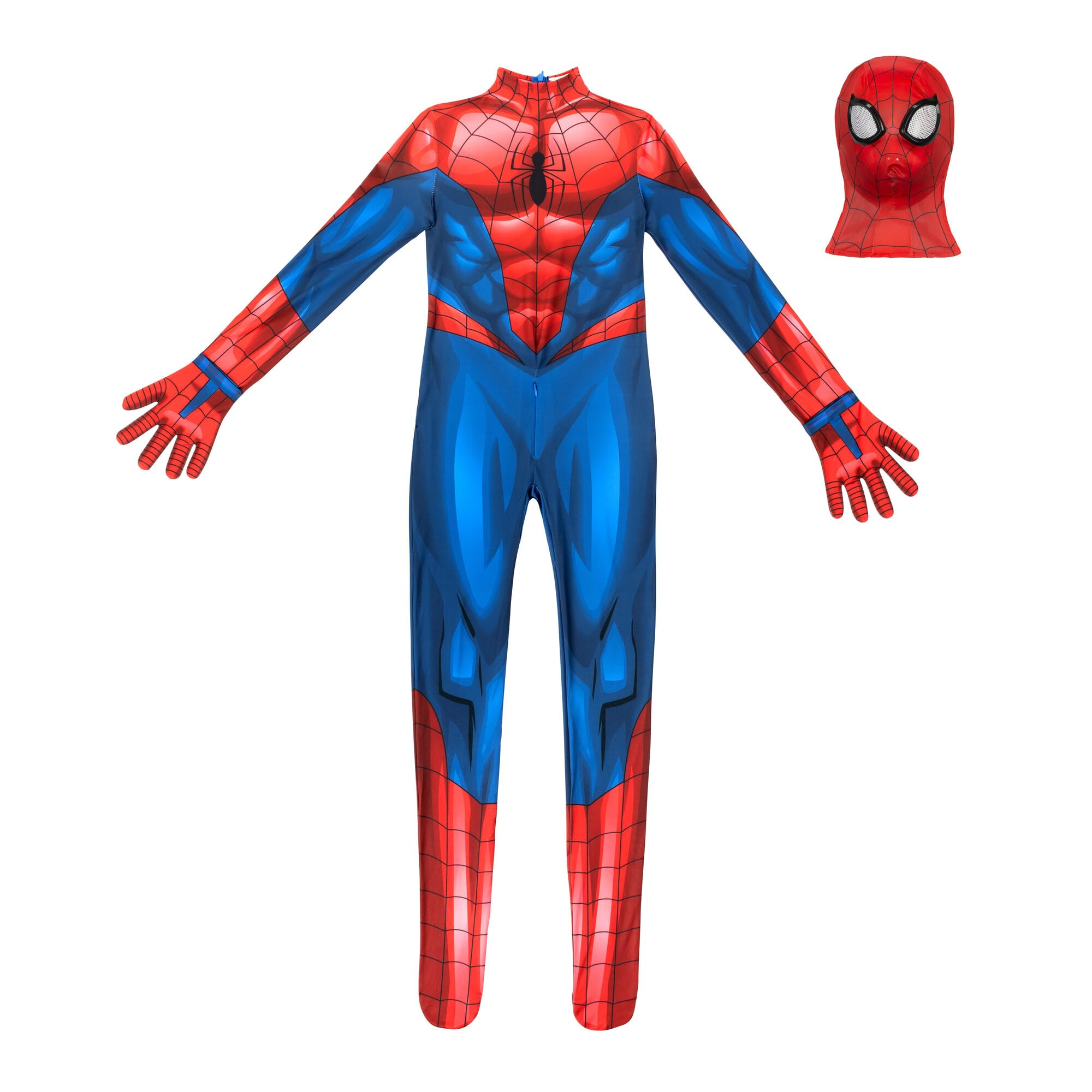 Marvel Spider-Man Official Youth Deluxe Zentai Costume - Deluxe Two-Way Stretch Spandex with Invisible Zippers and Wrist Openings for Added Convenience (S) Multi