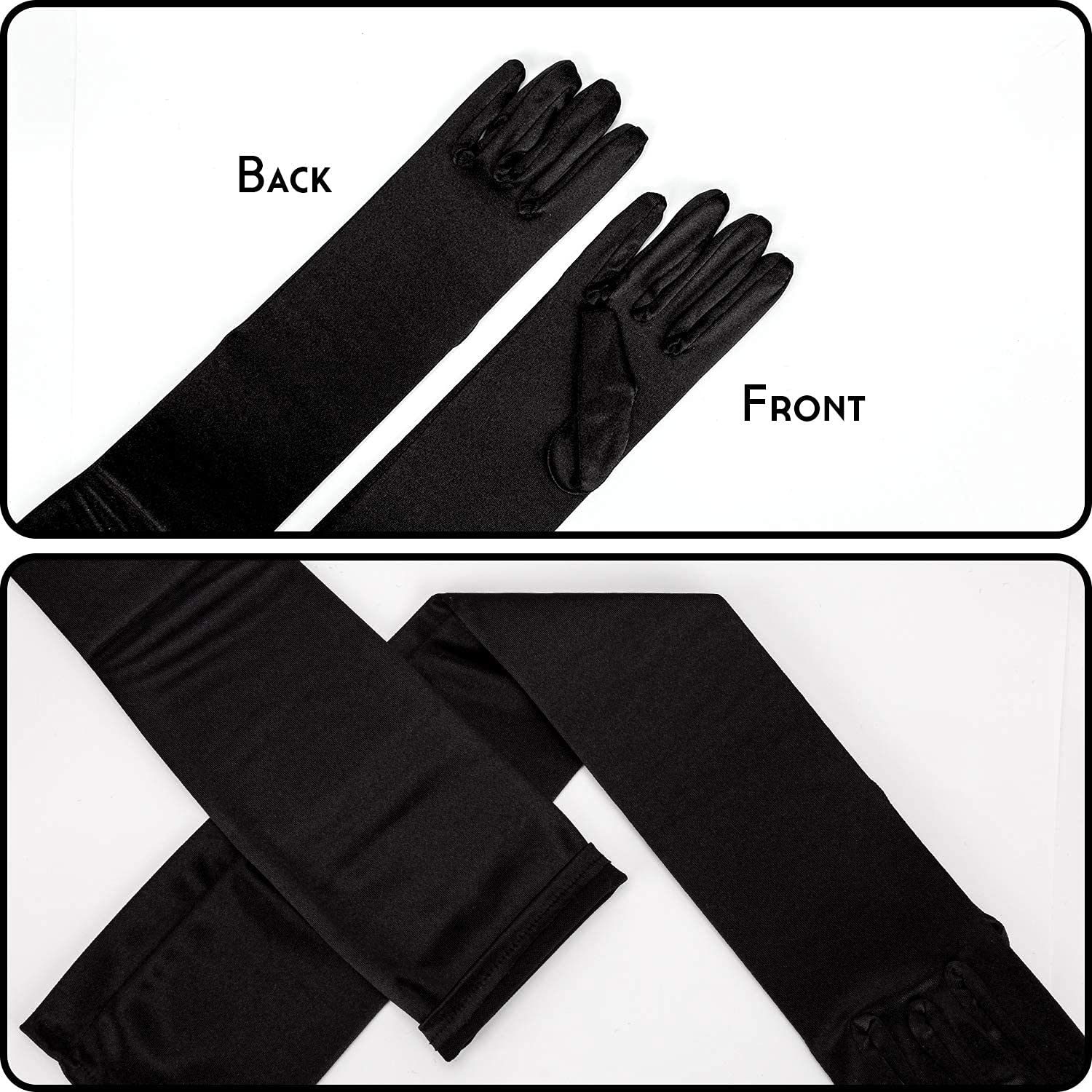 SAVITA Long Elbow Satin Gloves 21 inch Stretchy 1920s Opera Gloves Evening Party Dance for Women Black