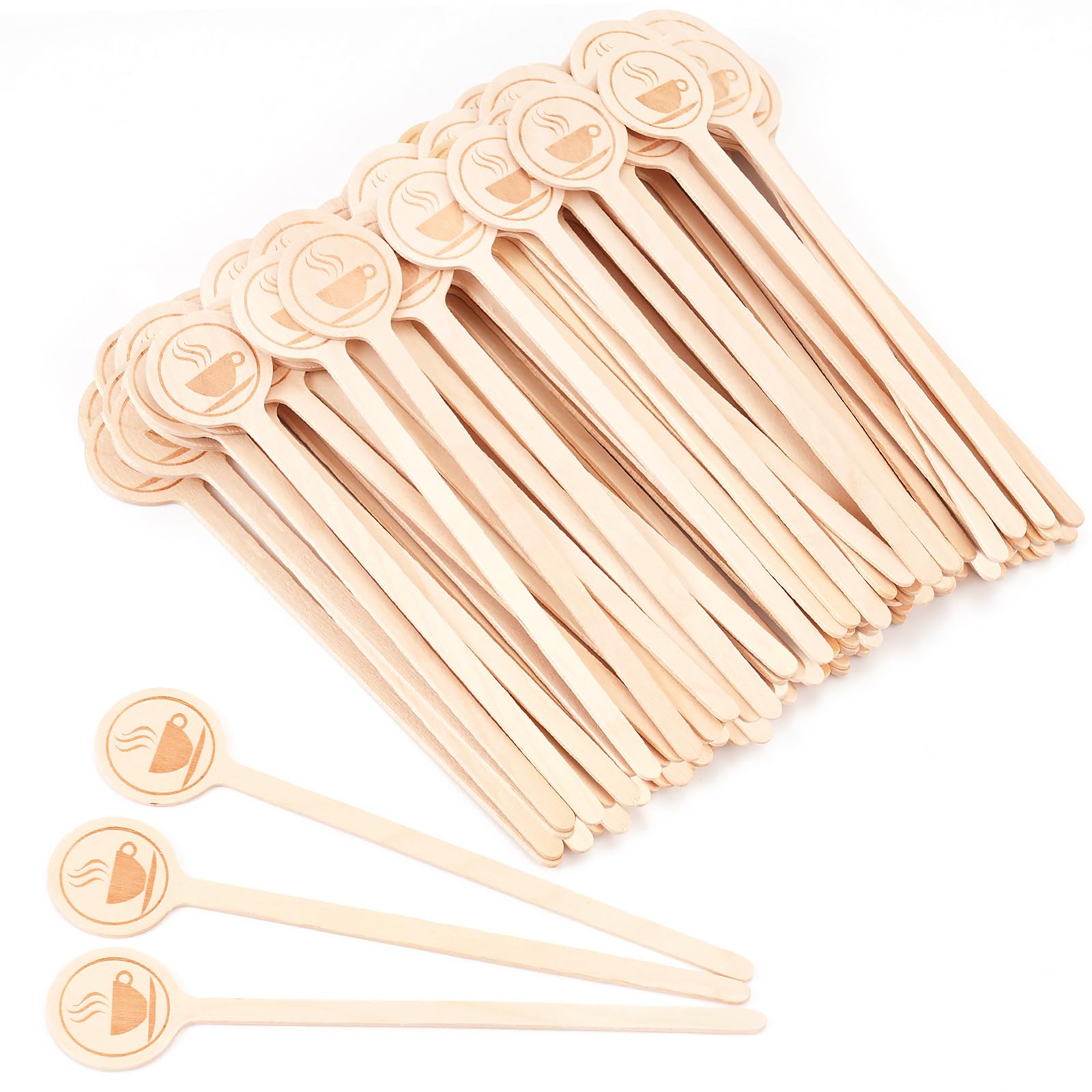 100Pcs Coffee Stirrers-5.9 Inch Natural Wooden Stir Sticks with Round Ends, Disposable Biodegradable Cafe Grade Coffee Stir Sticks Wood Beverage Mixer for Coffee Cocktails Milk Tea