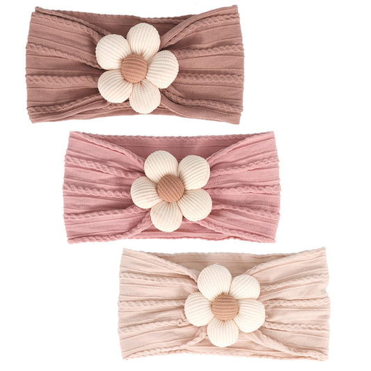 MIUXUESO 3 Pcs Baby Flower Headbands Baby Girls Nylon Headbands Soft Hairbands Hair Accessories for Newborn Infant Toddler Kids (Beige Pink Khaki)