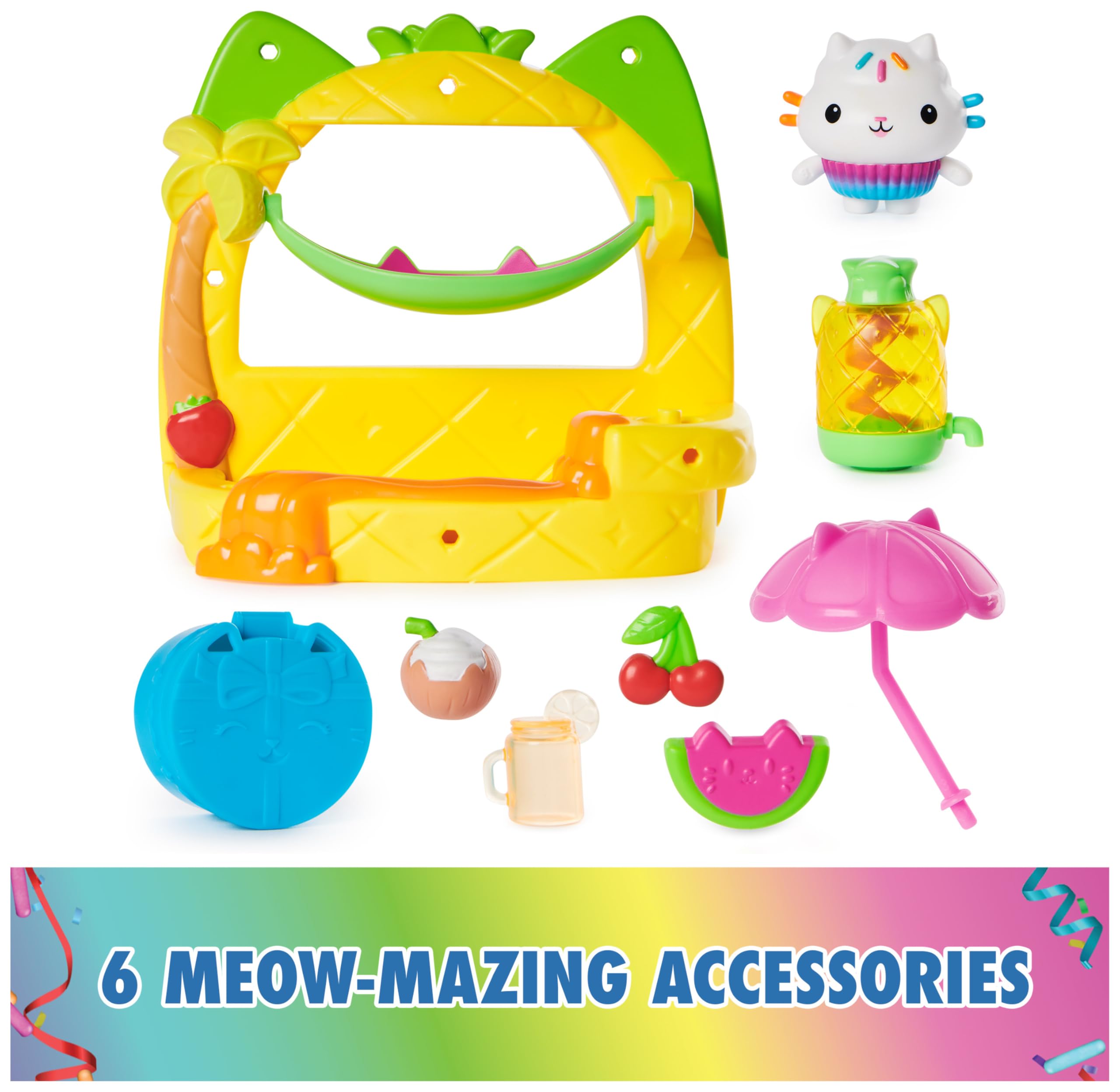 Gabby’s Dollhouse, Cakey’s Fruit Smoothie Balcony Playset, 8-Pcs with Toy Figures, Dollhouse Accessories & Sensory Play, Kids Toys for Girls & Boys 3+