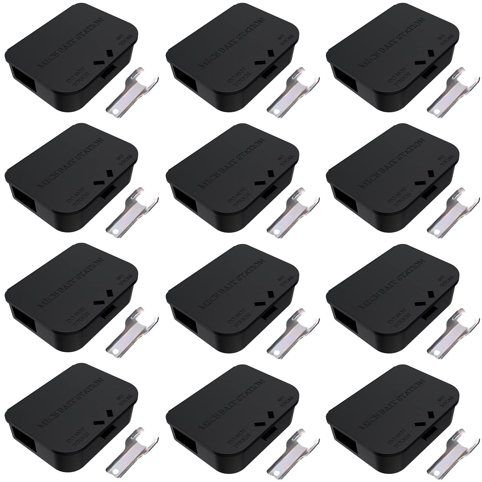 Mouse Stations with Keys 12 Pack, Keyless Design and Key Required Mouse Stations, Mice Stations, Keeps Children and Pets Safe Indoor & Outdoor, Black