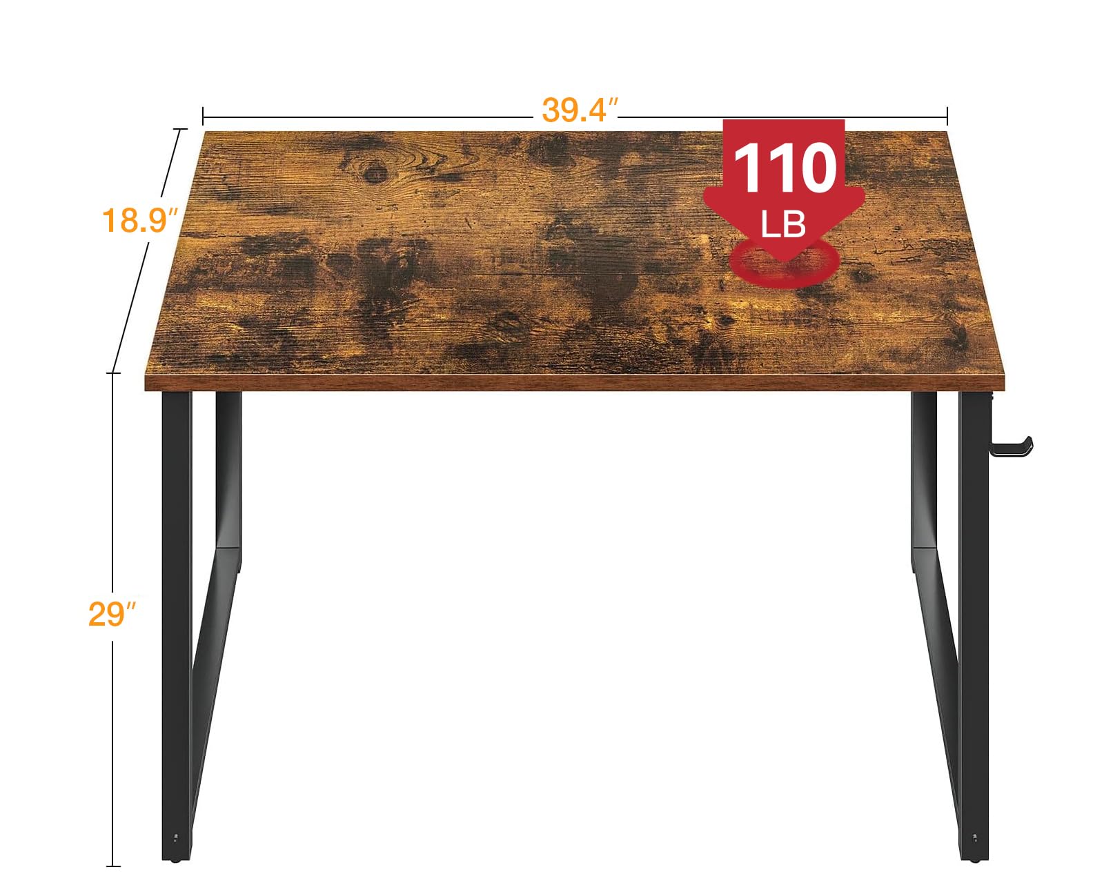 ODK 40 Inches Computer Desk for Home Office, Office Table for Small Spaces, Writing Desk with Headphone Hooks, Rustic Brown