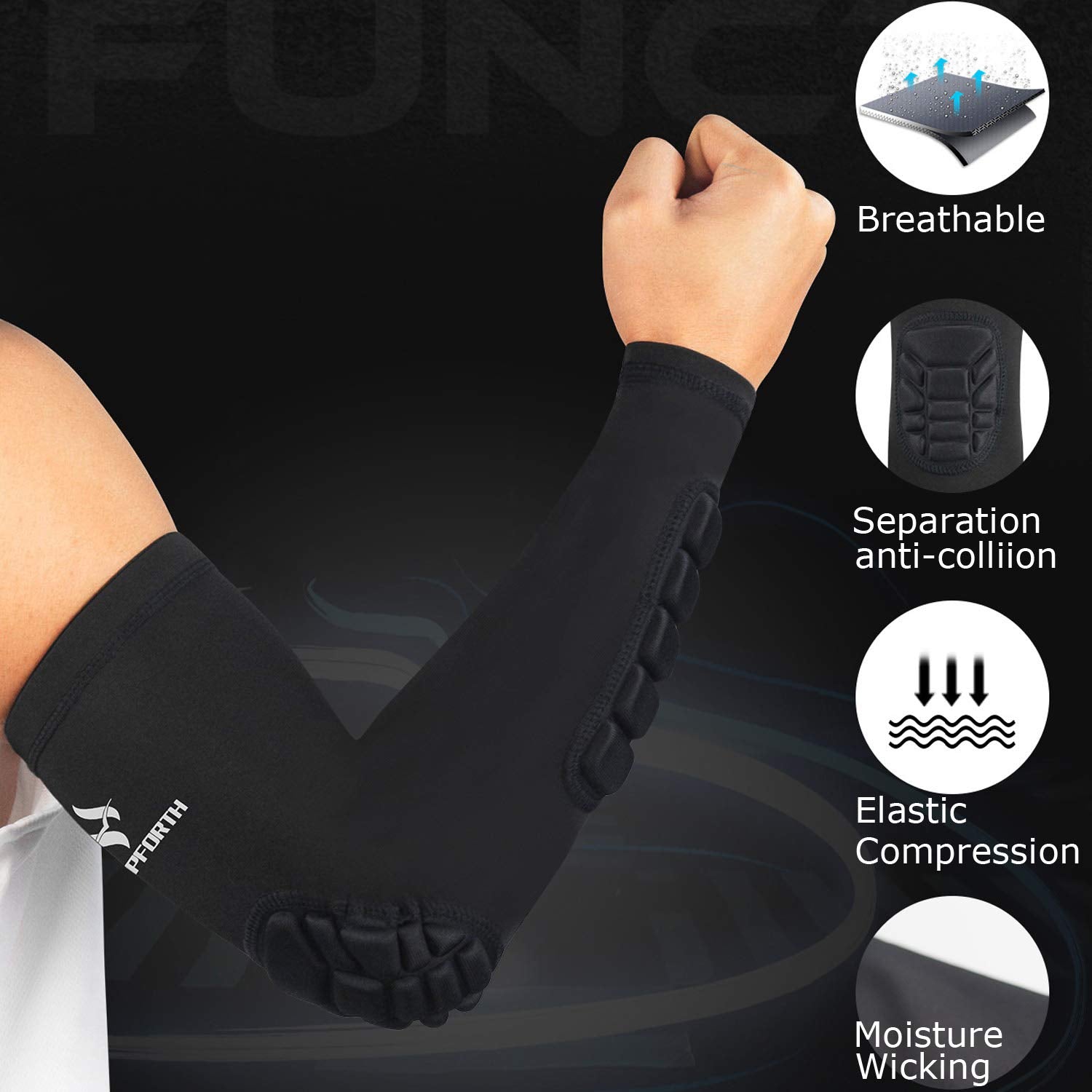 HOPEFORTH 2PCS Elbow Sleeve Padded Compression Arm Forearm Guard Sports Shooter Sleeves Protective Pads Support for Football Basketball Volleyball Baseball Softball Tennis Cycling Outdoor