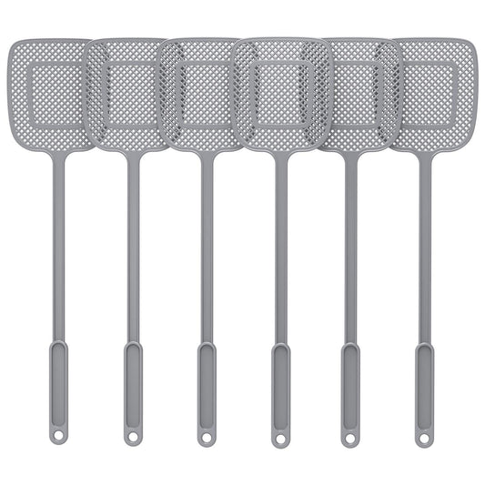 MR.SIGA Heavy Duty Long Handle Fly Swatter, Gray, 6 Pack