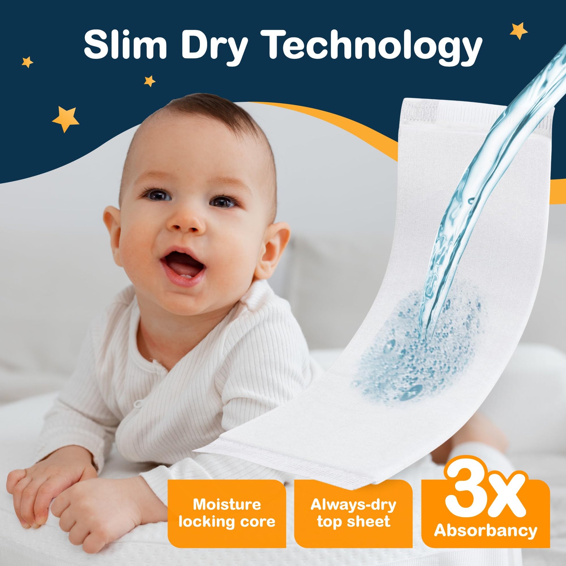 Inspire Dimples Booster Pads, Baby Diaper Doubler with Adhesive - 1 Size Fits All Diapers - Boosts Diaper Absorbency - No More leaks 90 Count (with Adhesive for Secure Fit)