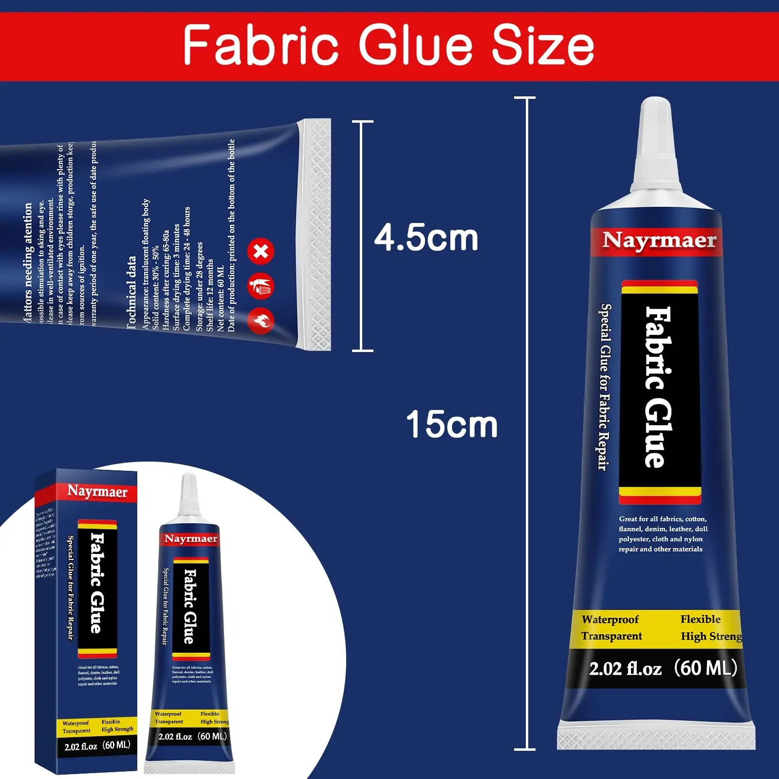 Fabric Glue, Permanent Clear Washable Clothing Adhesive for All Fabrics, Cotton, Flannel, Denim, Leather, Polyester, Doll Repair, 24 Hours Dry and Waterproof (FG60g)