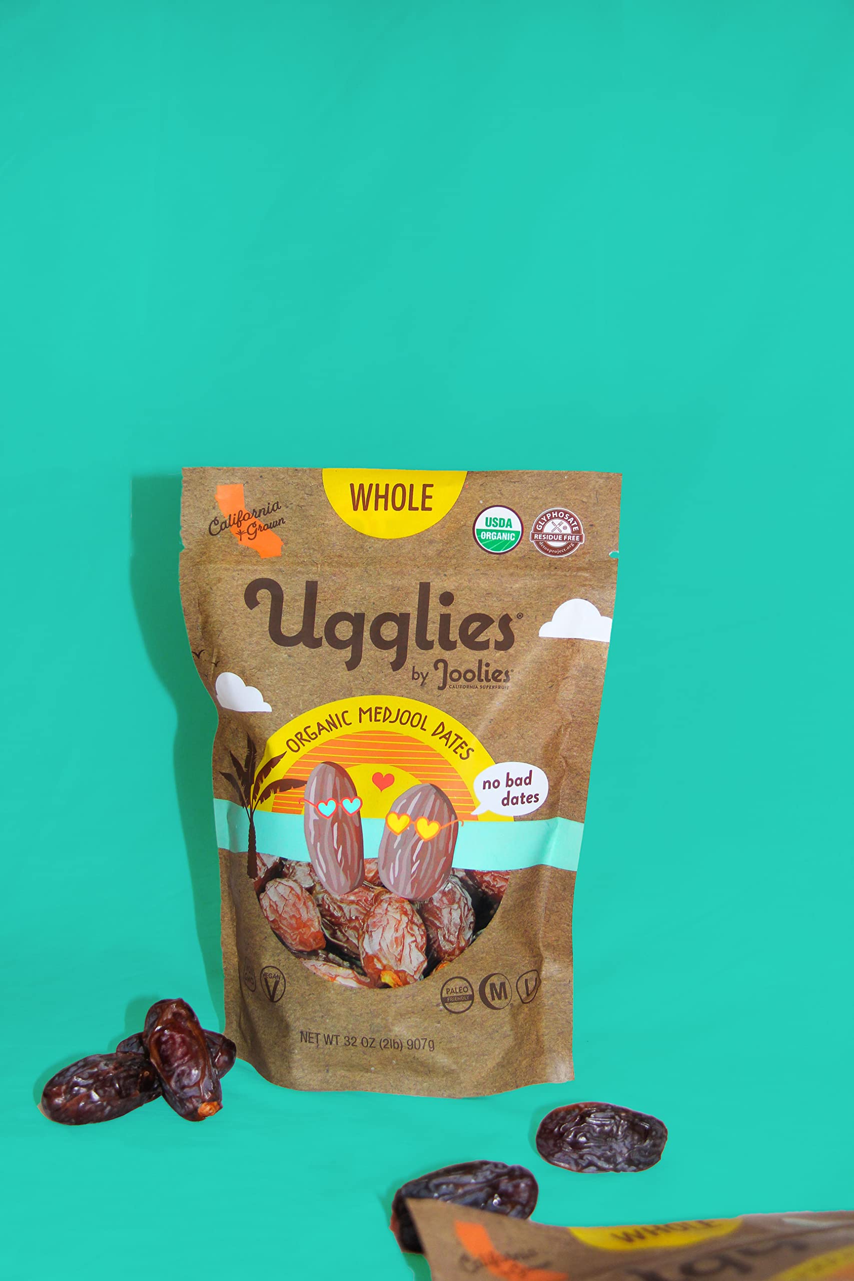 "Ugglies" By Joolies Organic Whole Medjool Dates | 2 Pound Pouch | Fresh California Grown Fruit | Vegan, Gluten-Free, Paleo, No Sugar Added | Great Gift for Friends & Family