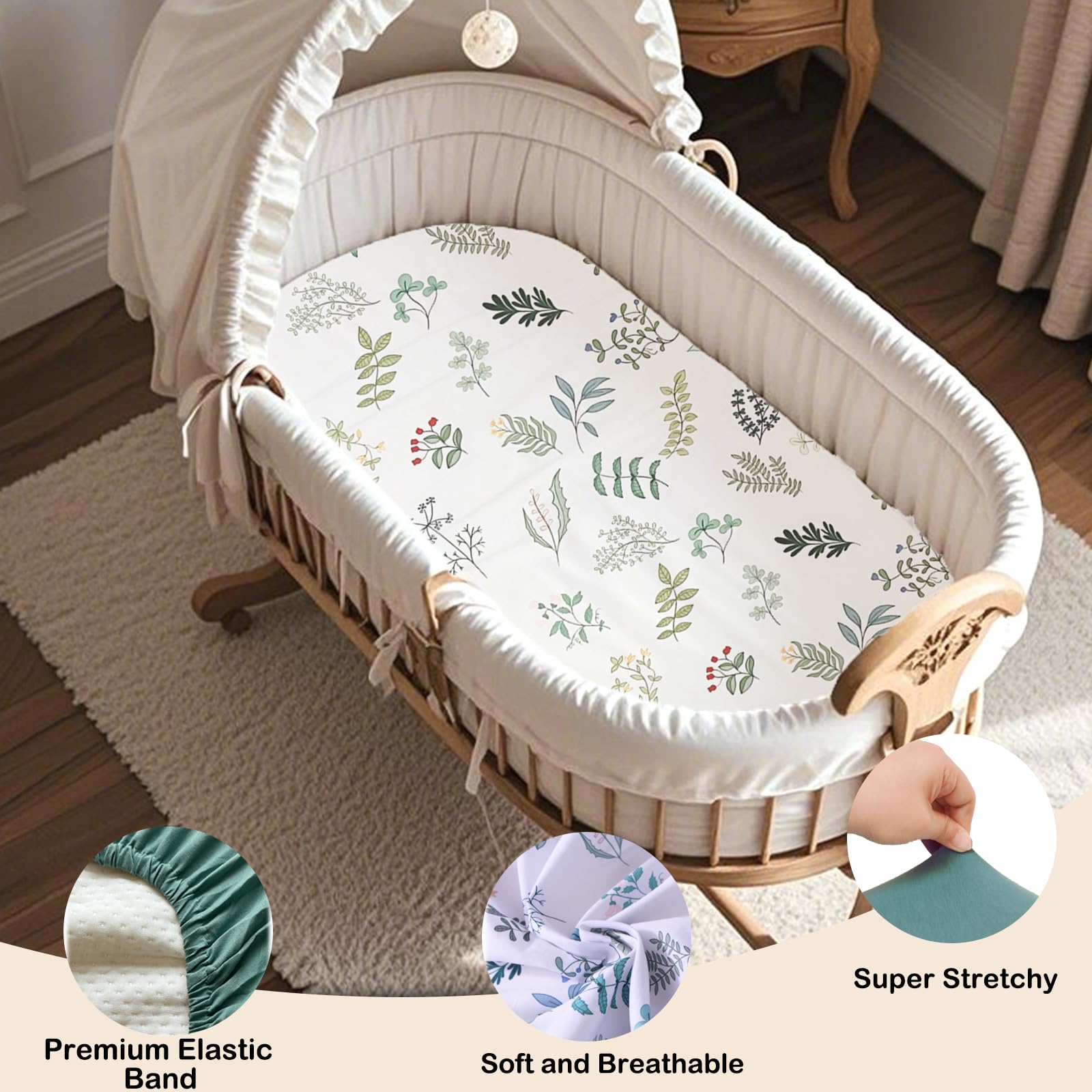 4 Pack Bassinet Sheets (19" x 33"), Compatible with Baby Delight Beside Me Dreamer and Dream On Me Skylar/Lotus/Traveler Baby Bassinet, Soft and Skin-Friendly, Mint Green and Color Rainbow
