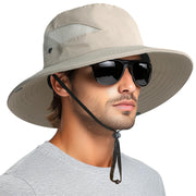 PFFY Sun Bucket Hat for Men 3” Wide Brim UPF 50+ Bucket Fishing & Beach Hats Beige