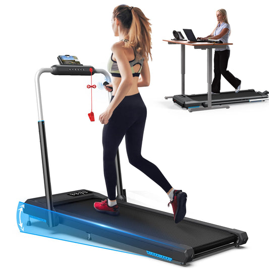 Folding Treadmills with Incline, Under Desk Walking Pad 340+ LBS Weight Capacity, Treadmill for Home Office with Handle Bar, 3 in 1 Foldable Smart Treadmill Work with ZWIFT KINOMAP WELLFIT No Assembly