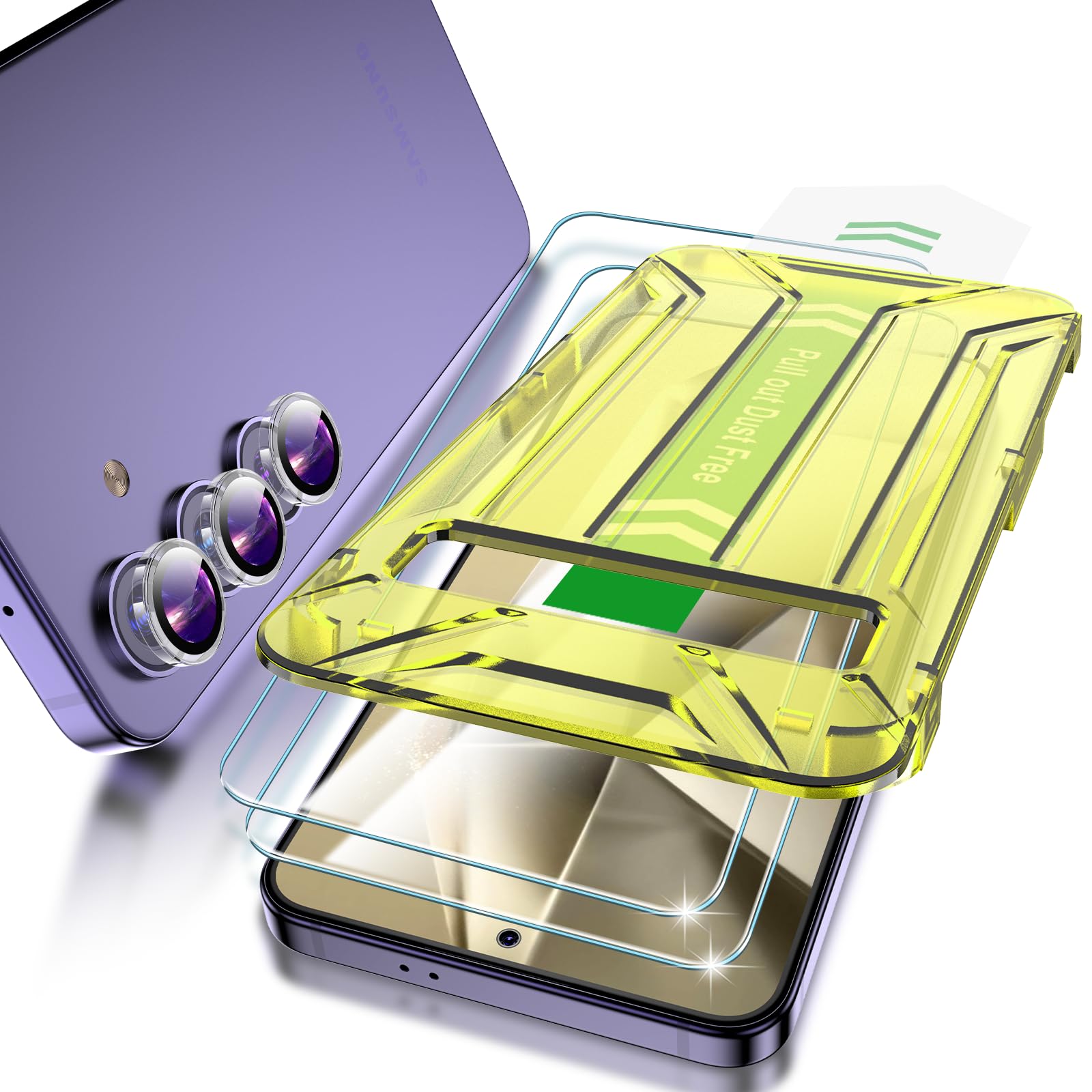 Fotbor [2+3 Pack for Samsung Galaxy S24 Plus Screen Protector and Camera Lens Protector, [Dust-Free] Easy Installation, Fingerprint Unlocking Support, 6.7 inch Tempered Glass, Case Friendly HD Clear