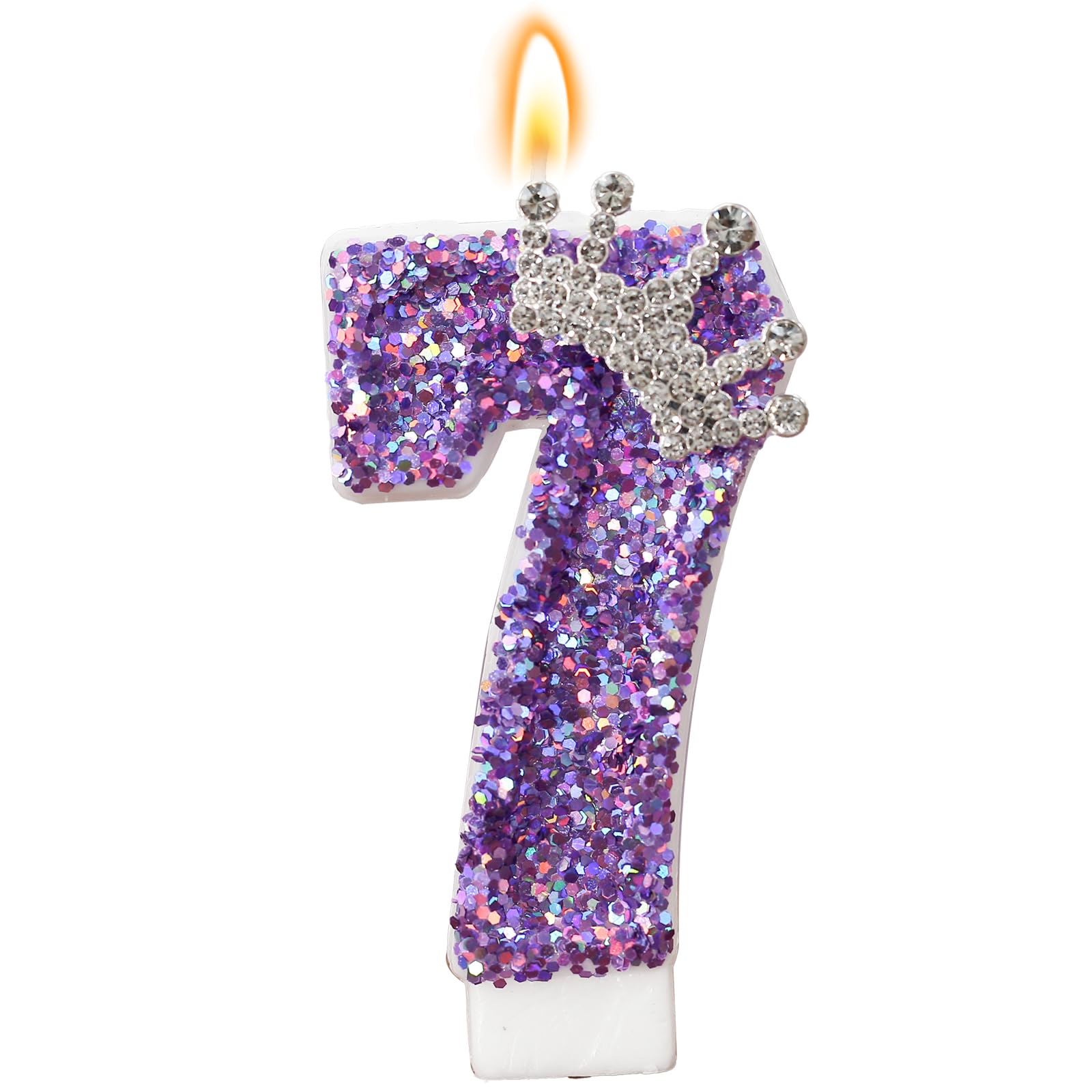 Birthday Number Candles,Purple Crown Birthday Candles for Cake,Glitter Number 7 Candle Cake Topper with Sequins for Anniversary Celebrations Supplies (Number 7)