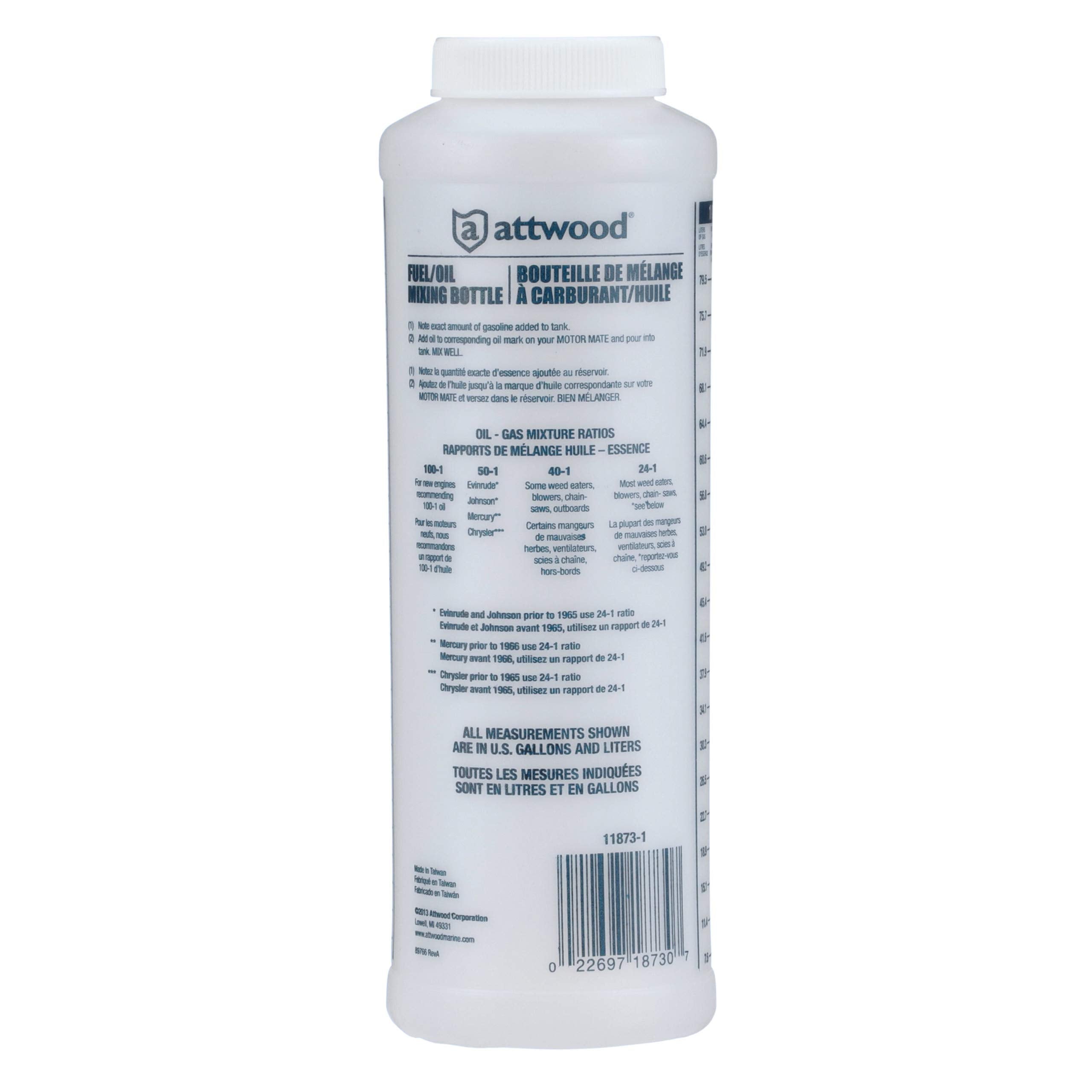 attwood 11873-1 Wide-Mouth Marine Fuel/Oil Mixing Bottle 1-Quart, One Size