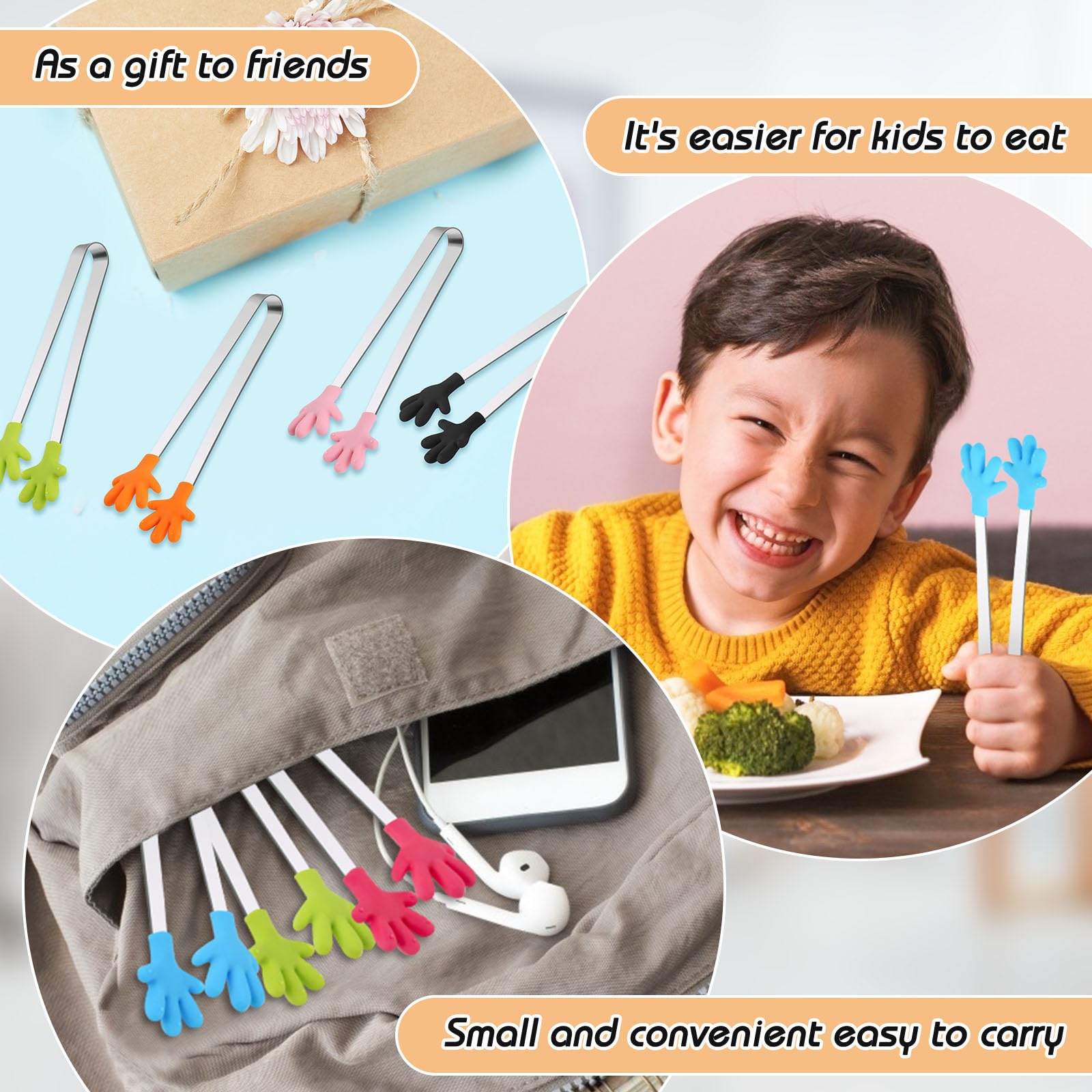 Shindel Small Tongs, 5.1 Inch Mini Tongs for Kids, Cute Kitchen Gadgets for Serving Candy, Appetizers, Snack, Chip, Pickle, Fruit, Ice Cube, Great for Fine Motor