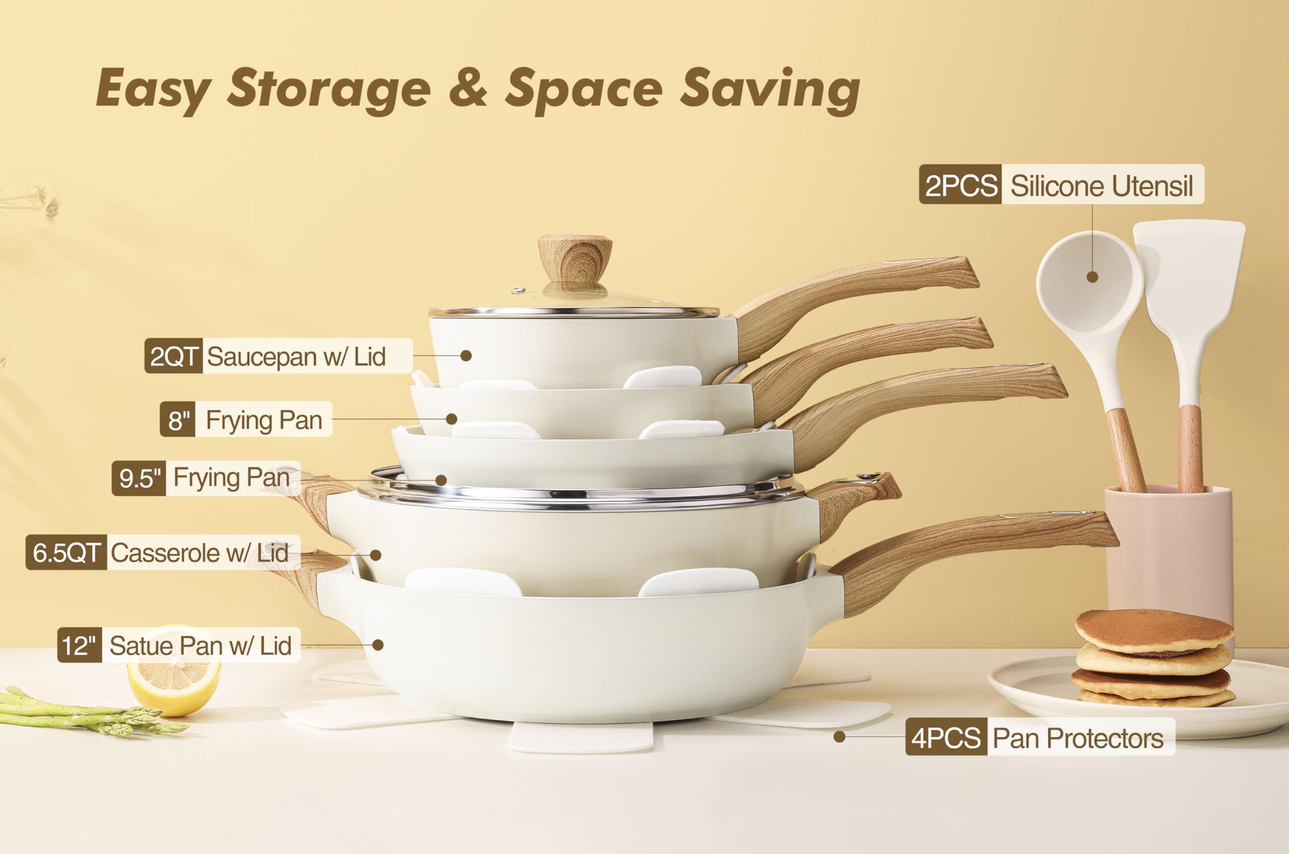 SENSARTE Ceramic Cookware Sets, Pots and Pans Set Non stick, 14-Piece Induction Cookware, Non toxic Healthy Non Stick Kitchen Cooking Set, with Frying Pans Set, PFAS PTFE PFOA PFOS Free