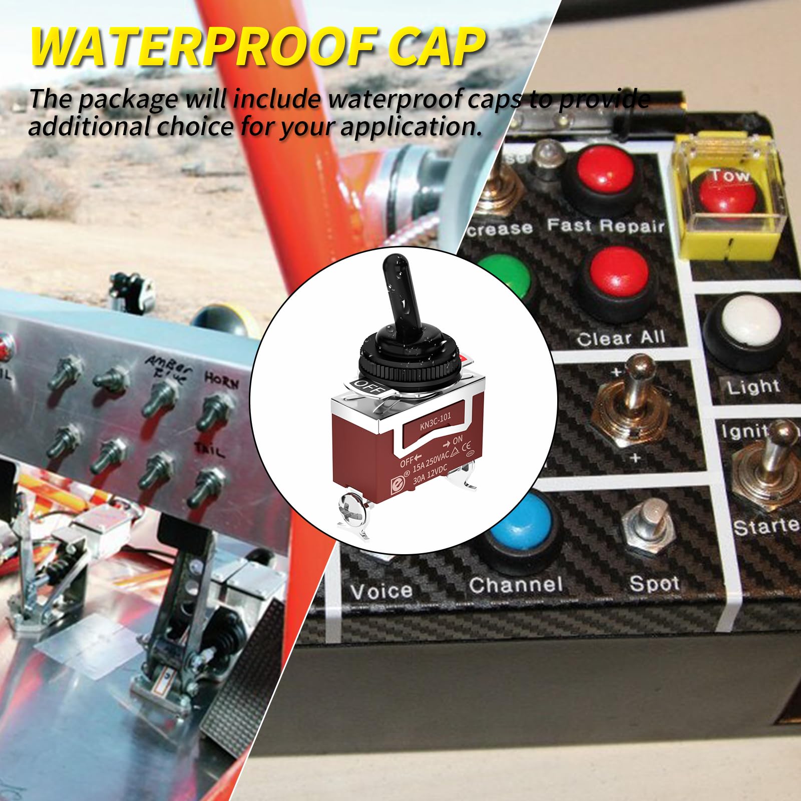 Joinfworld Marine Toggle Switch 12V DC 30A Waterproof Toggle Switch 250V AC 15A Heavy Duty with Weatherproof Boot Cover SPST ON/Off 2 Pin for Auto Car Truck Boat -4Pcs