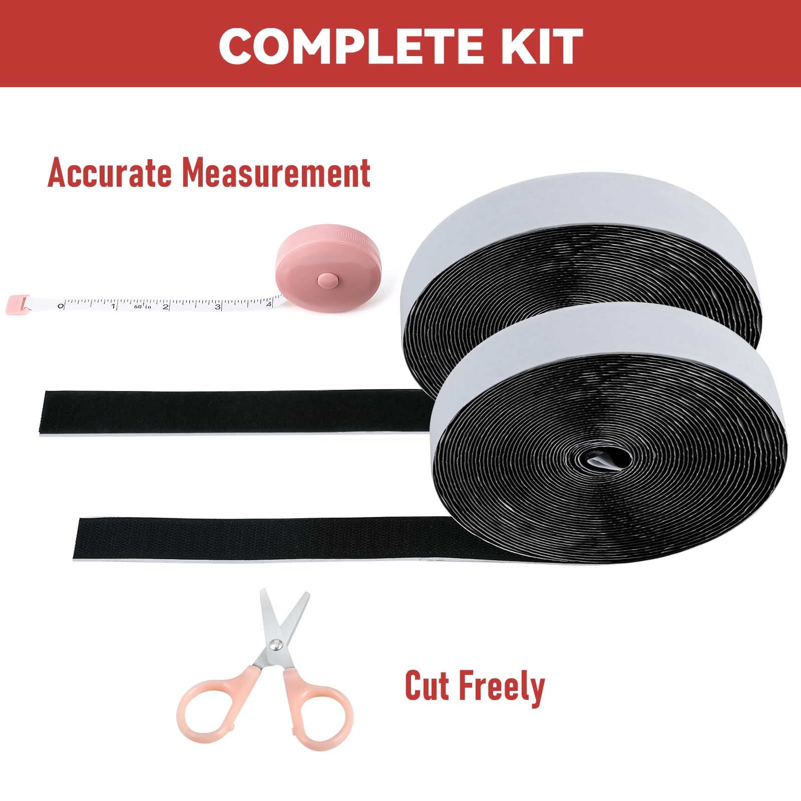 32Ft *1 Inch Hook and Loop Tape with Adhesive Back, Heavy Duty Double Sided Adhesive Strips, Strong Sticky Strips Roll for Home/Office/School/Car, Black