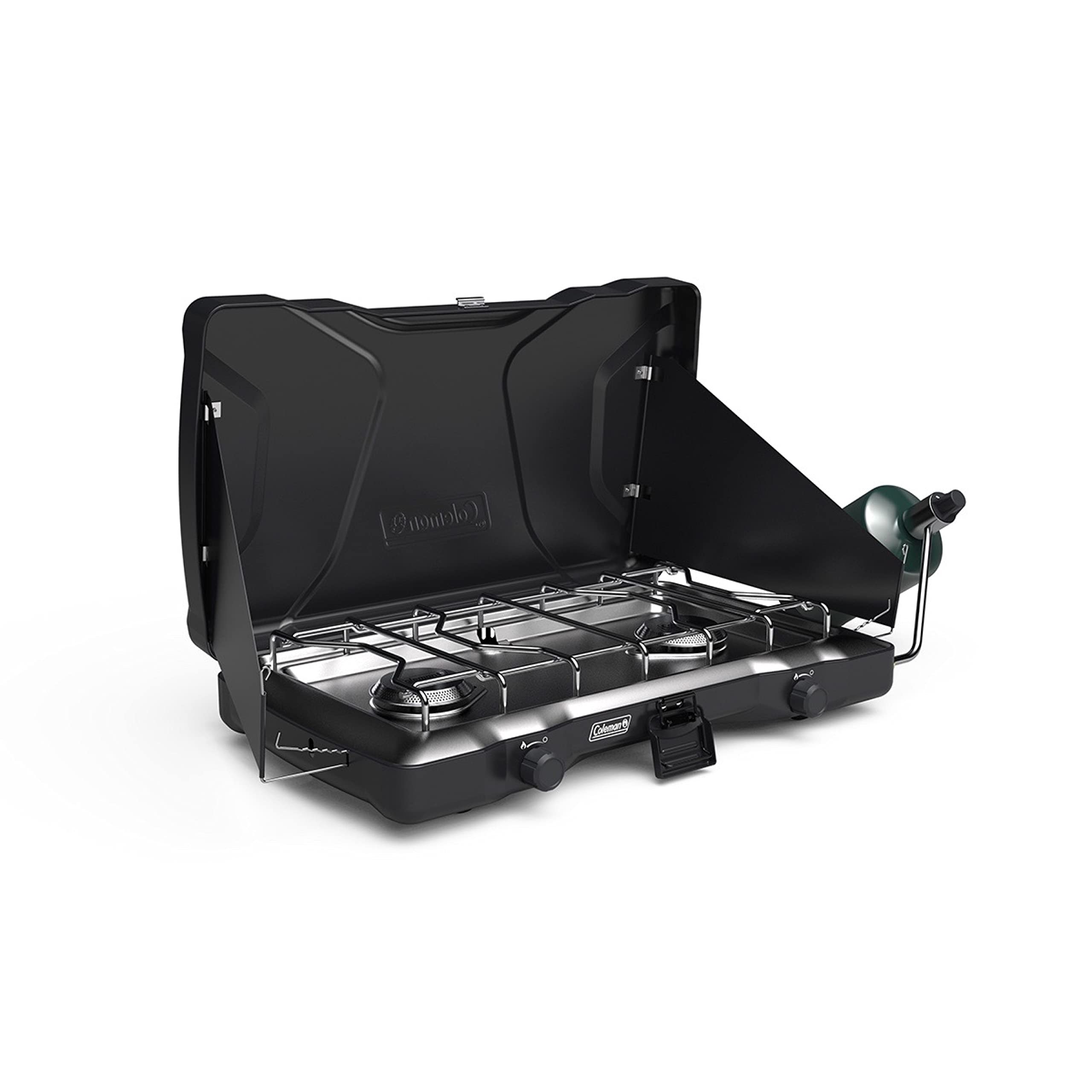 Coleman Triton 2-Flammen Propan-Kocher, tragbare Camping-Kochplatte mit 2 einstellbaren Brennern und Windschutz, 22.000 BTUs Leistung für Camping, Tailgating, Grillen, BBQ und mehr
