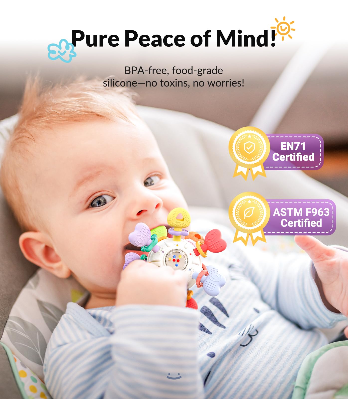 Baby Teething & Rattle Toys – Safe, Multi-Functional BPA-Free Silicone Sensory Learning Toys for Infant 0-12 Months–Teething Relief & Fun Play – Perfect Baby Gift for Boys & Girls