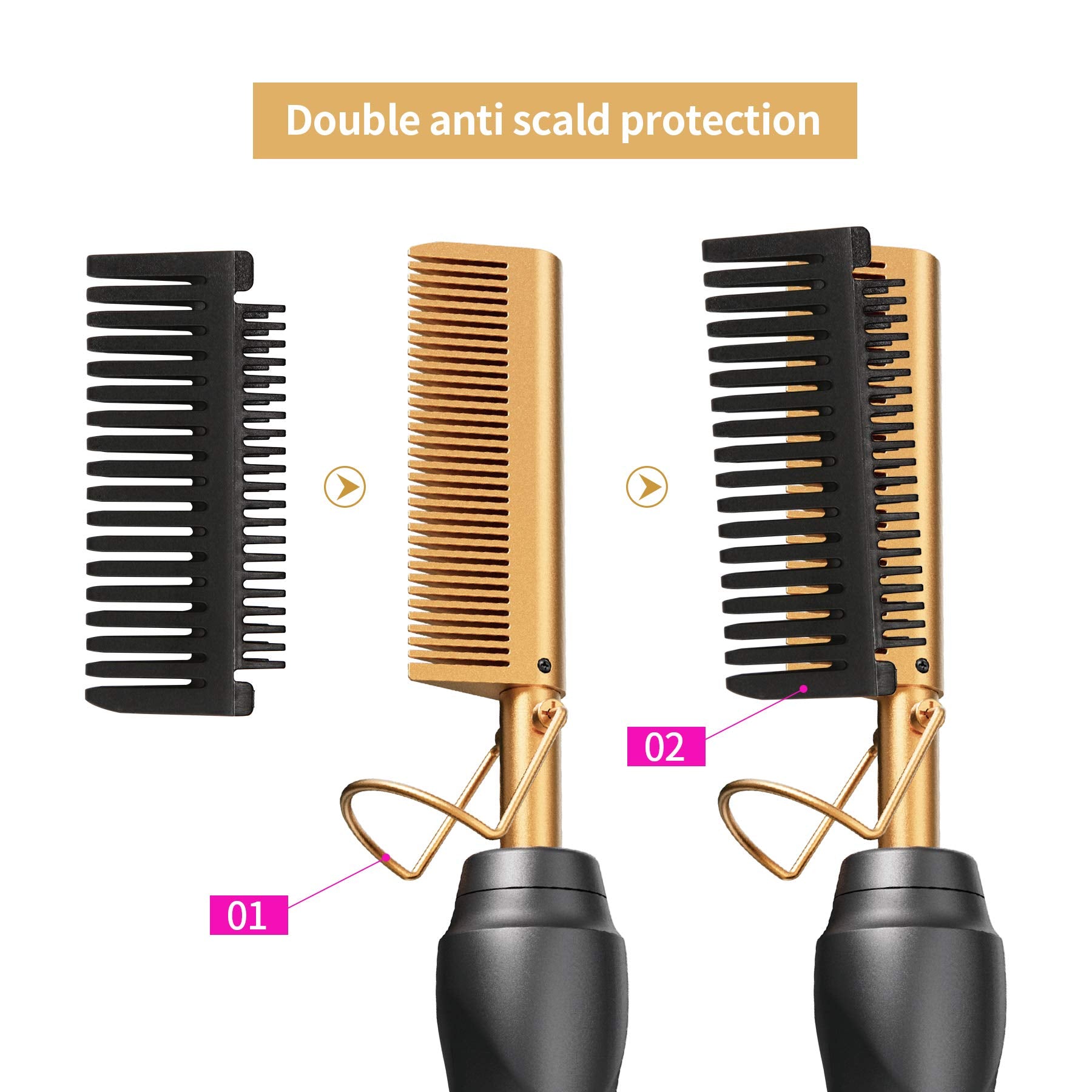 BudiGl Hot Comb Hair Straightener Pressing Combs - Ceramic Electric Straightening Comb for Natural Black Beard Wigs Holiday Gift