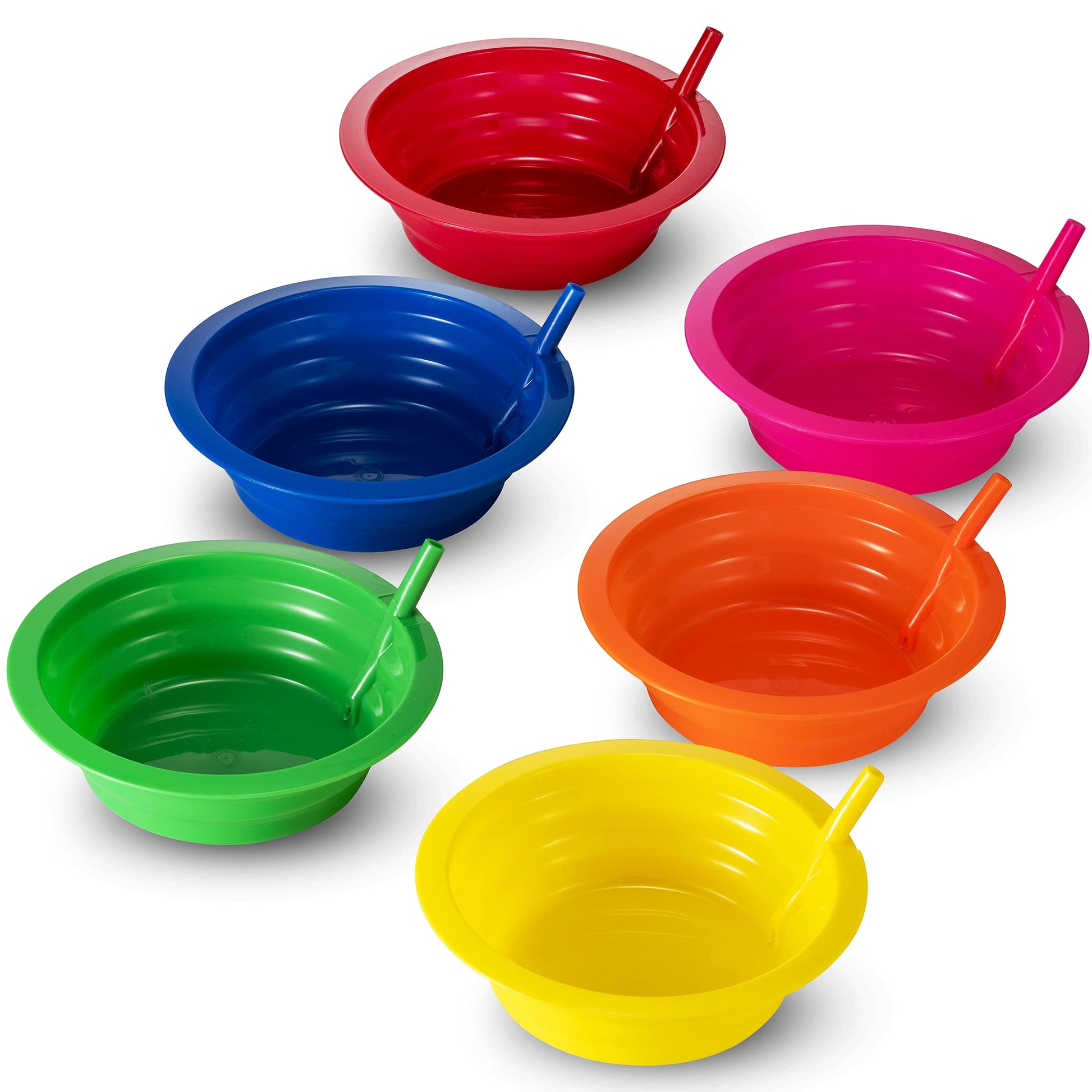 Cereal Bowls with Straws for Kids - (Set of 6 - 20-Ounce Bowls) BPA-Free Plastic Reusable Built-In Straw Bowl for Kids, Children & Toddlers, Dishwasher and Microwave Safe, Includes 3 Cleaning Brushes