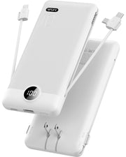 VRURC Portable Charger Built-in Cables and AC Wall Plug, USB C Power Bank 10000mAh, [2023 Upgraded Version] Phone Charger Compact Lightweight External Battery Pack for Smart Phones, Tablets etc-White