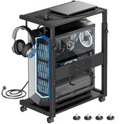 JANE EYRE Computer Tower Stand - Adjustable PC Tower Stand CPU Holder Cart with Charging Station for Office Home Classroom,23.03"-28.3" H, black