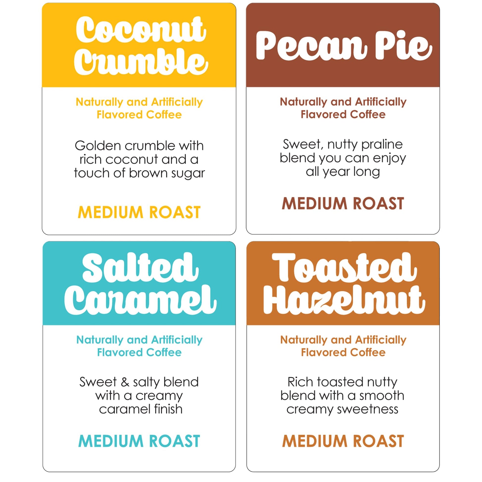 Donut Café - Gourmet Coffee Medium Roast Flavored Variety Pack – Pecan Pie, Coconut Crumble, Salted Caramel, Toasted Hazelnut – Single Serve Coffee Pods for Keurig K Cup Brewers – 80 Count