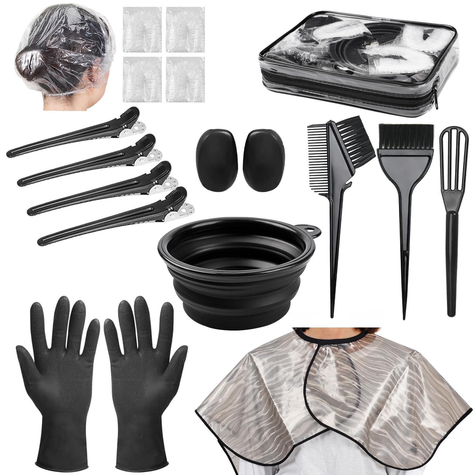 Xarchy 19-teiliges professionelles Haarfärbe-Set, Haarfärbemittel mit Haarfärbepinsel, Haarfärbeschale, Haarspangen, Applikator, Ohrenschützer für Highlights und Haarfärben zu Hause