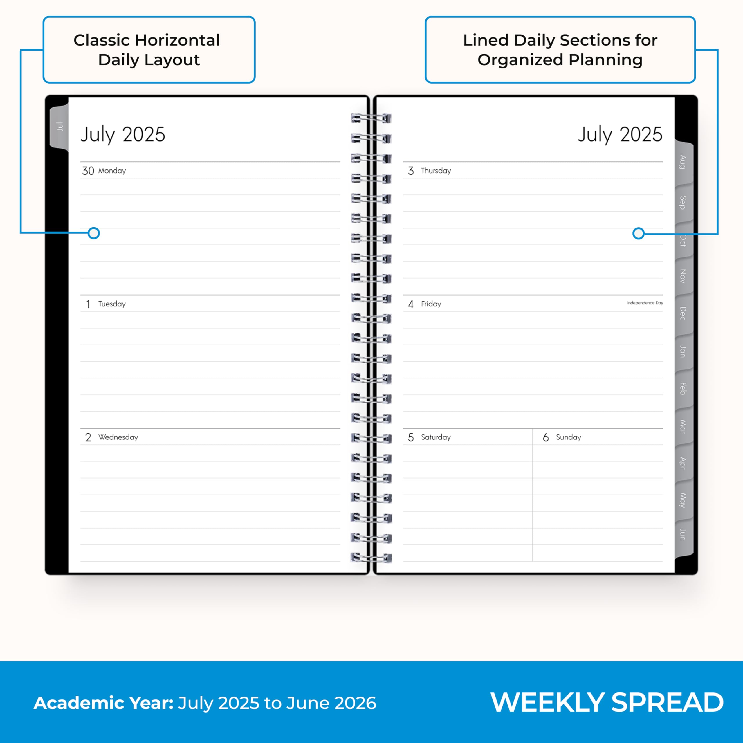 Blue Sky 2025-2026 Weekly and Monthly Academic Year Planner Calendar, July 2025 - June 2026, 5" x 8", Flexible Cover, Wirebound, Laminated Tabs, Enterprise (Enterprise 2025-2026, 5" x 8")