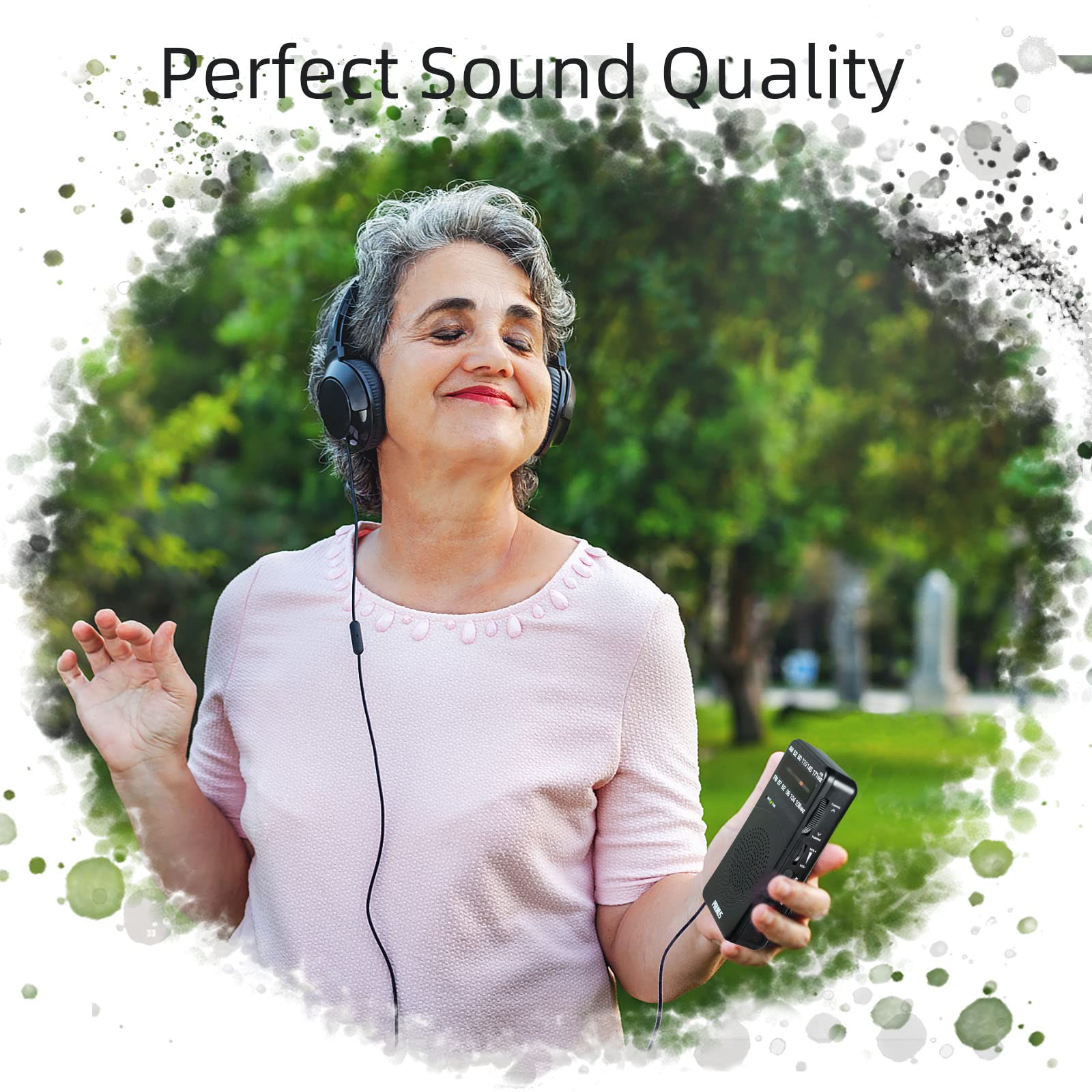 PRUNUS J-166 Portable Radio AM FM, Battery Operated Radio with Tuning Light, Back Clip, Excellent Reception, AM FM Radios Portable, Transistor Radios