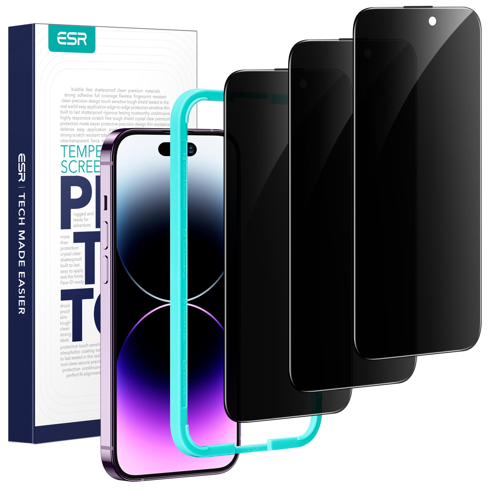 ESR for iPhone 12 Screen Protector, iPhone 12 Pro Screen Protector, Tempered-Glass with Easy Installation Frame compatible with iPhone 12/12 Pro 6.1 inch, Case-Friendly, 3-Pack