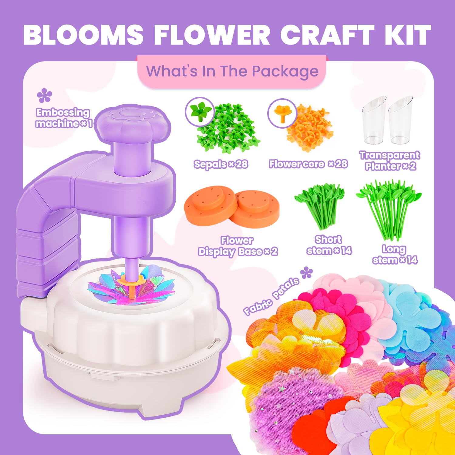 windpaint Toys for Girls 3 4 5 6 7 8 9 10 Years Old, DIY Craft Kits for Kids, Fabric Flower Bouquets for Girls Gifts, Educational Learning Detective Toys for Toddler Kids,Birthdays Gifts (Purple)