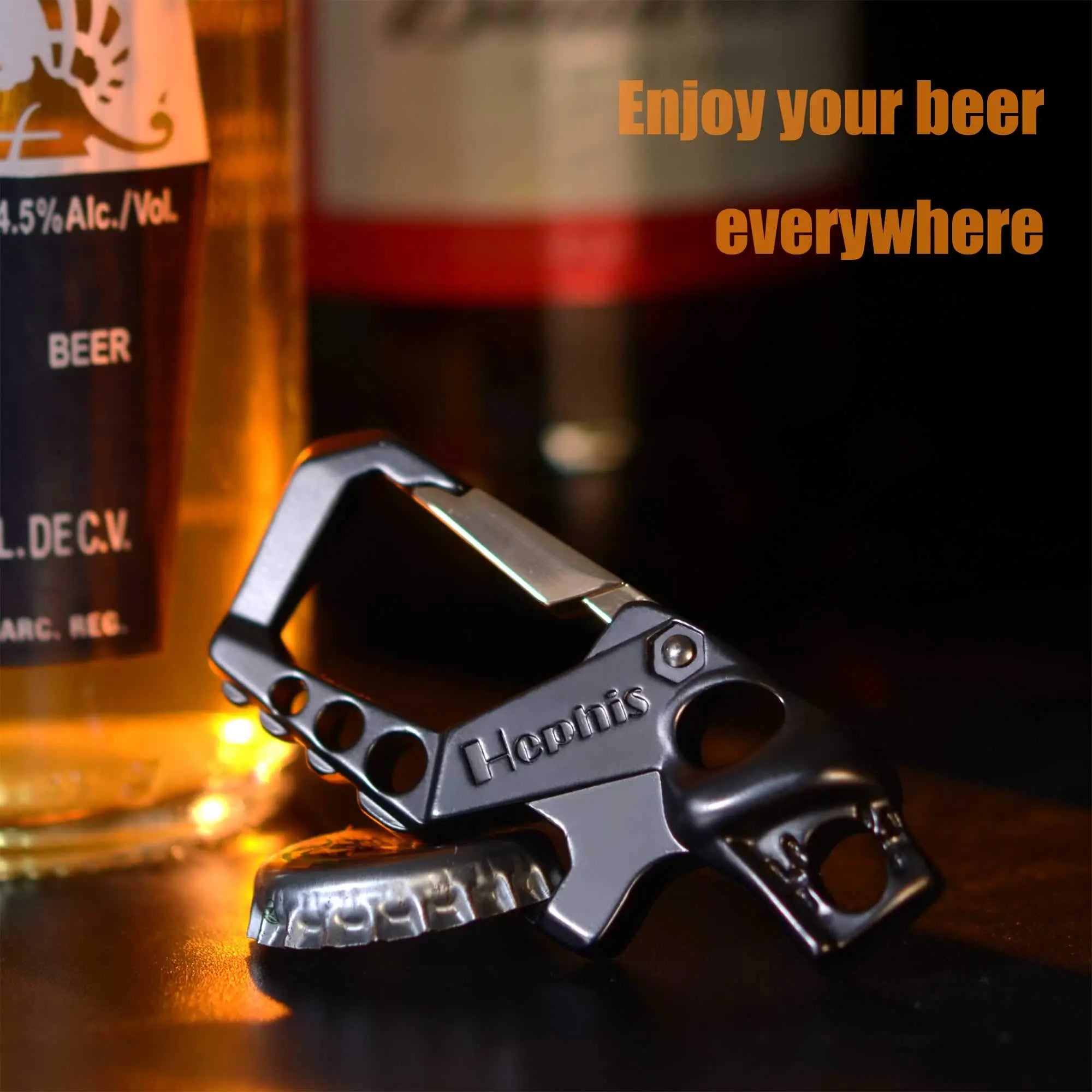Hephis Heavy Duty Key Chain Bottle Opener,Carabiner Car Key Chains for Men and Women(Black