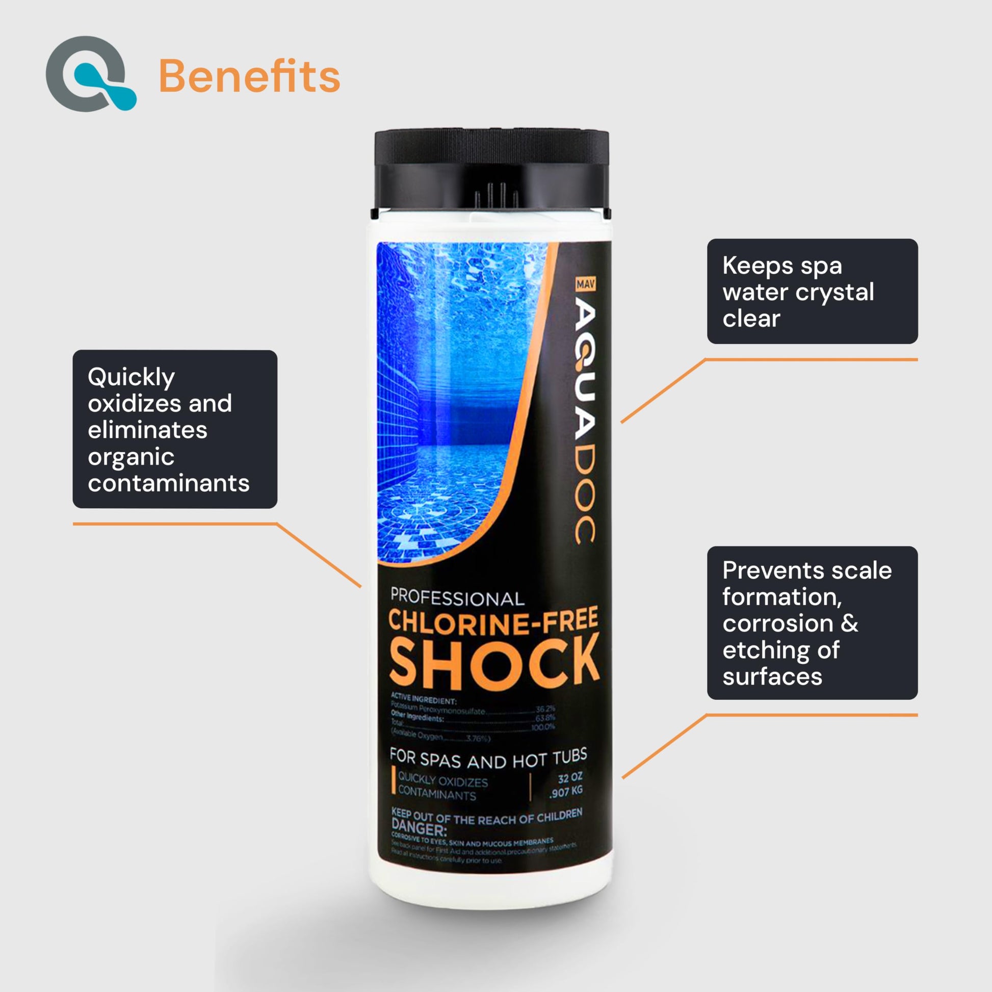Non-Chlorine Spa Shock for Hot tub - Chlorine Free Tub Treatment & Enhanced to Assist Bromine Suitable Oxidizer Oxidizing by AquaDoc