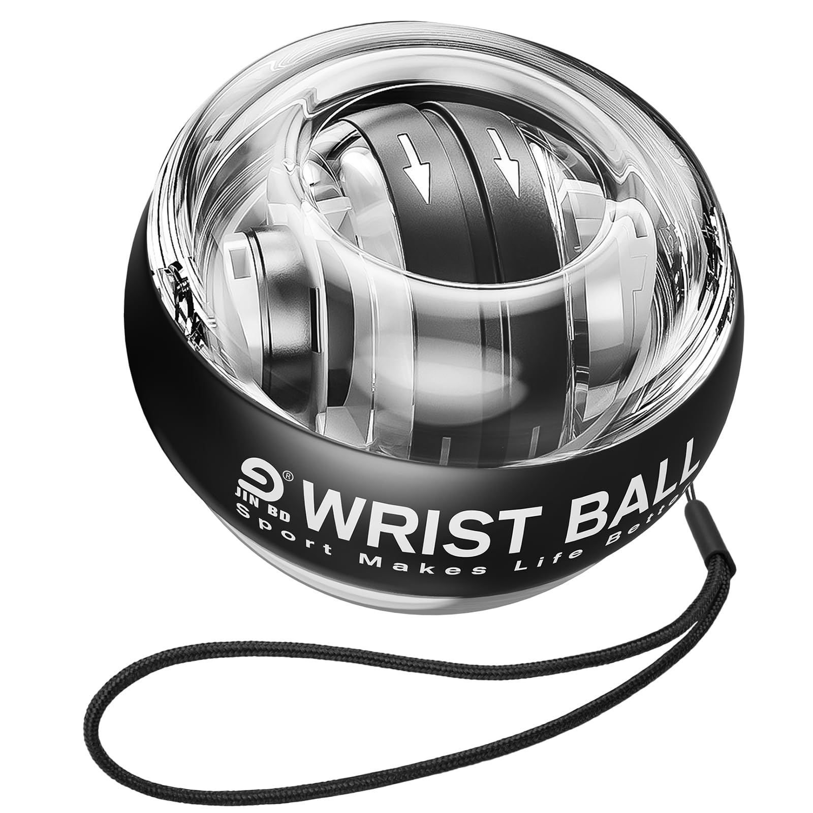 جهاز تمرين/تقوية المعصم JIN BD Gyro Ball ذاتي البدء، جهاز تمرين الساعد الجيروسكوبي لتقوية الذراعين والأصابع وعظام ومفاصل المعصم (أسود بدون ضوء)