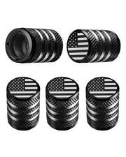 Tire Valve Stem Cap Cover - (5 Pack) Tire Air Cap Metal with Plastic Liner Corrosion Resistant Leak-Proof American Flag for Car Truck Motorcycle Bike Black
