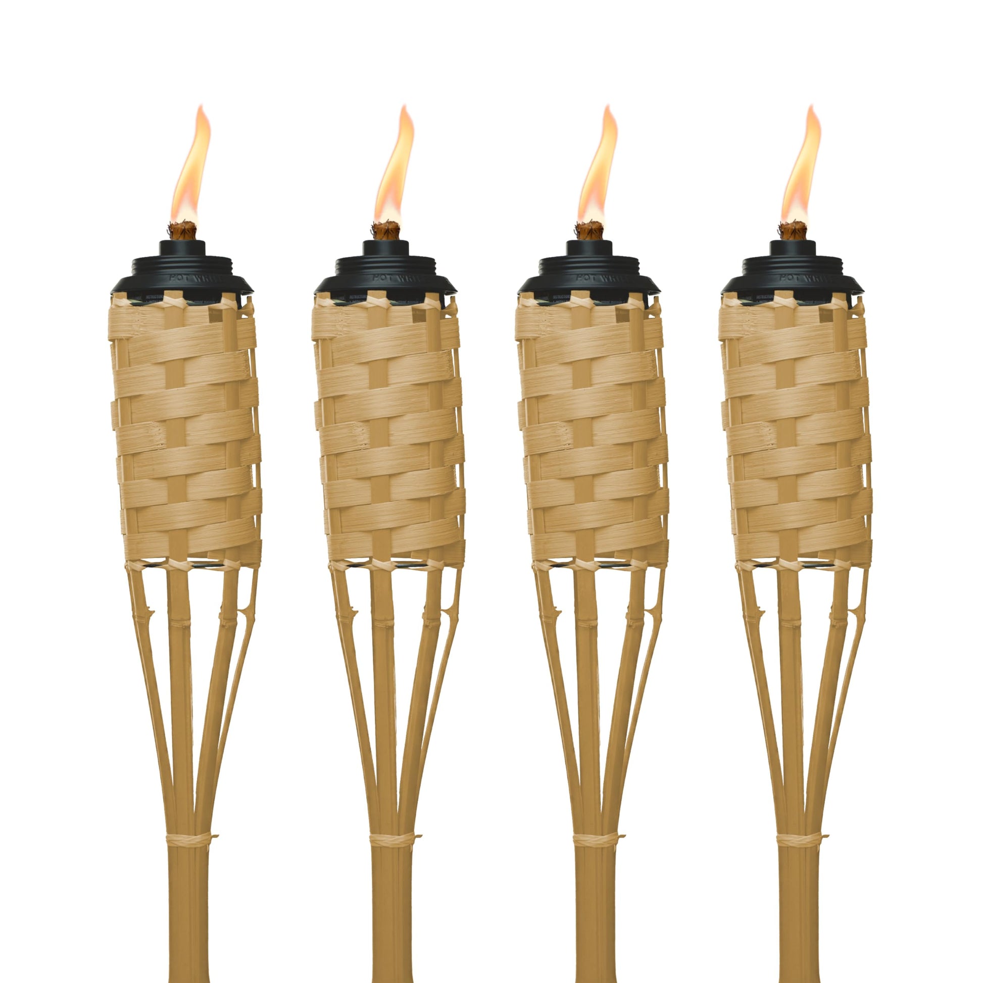 TIKI Bamboo Tiki Torches 4-Pack – Weather-Resistant Outdoor Décor with Easy-Pour Wide-Mouth Canister Refill for Patio, Garden, Backyard, and Parties, 57-Inch Citronella Torches