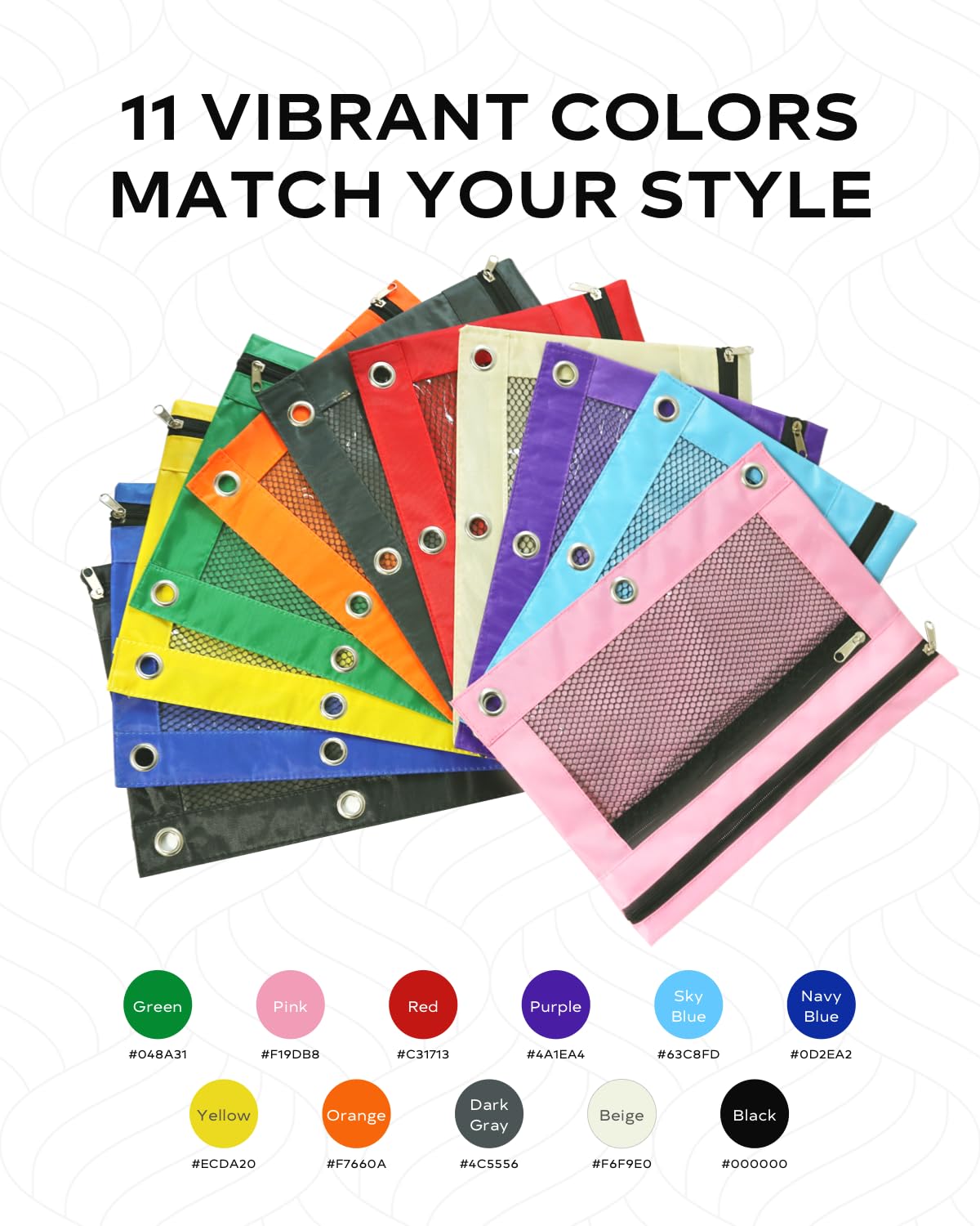 INNOIO 3 Ring Binder Pencil Pouch - School Pencil Case with 2 Zippered Pockets, Clear Mesh Window Pencil Bag, B5 Size, Back to School Gifts (Black)